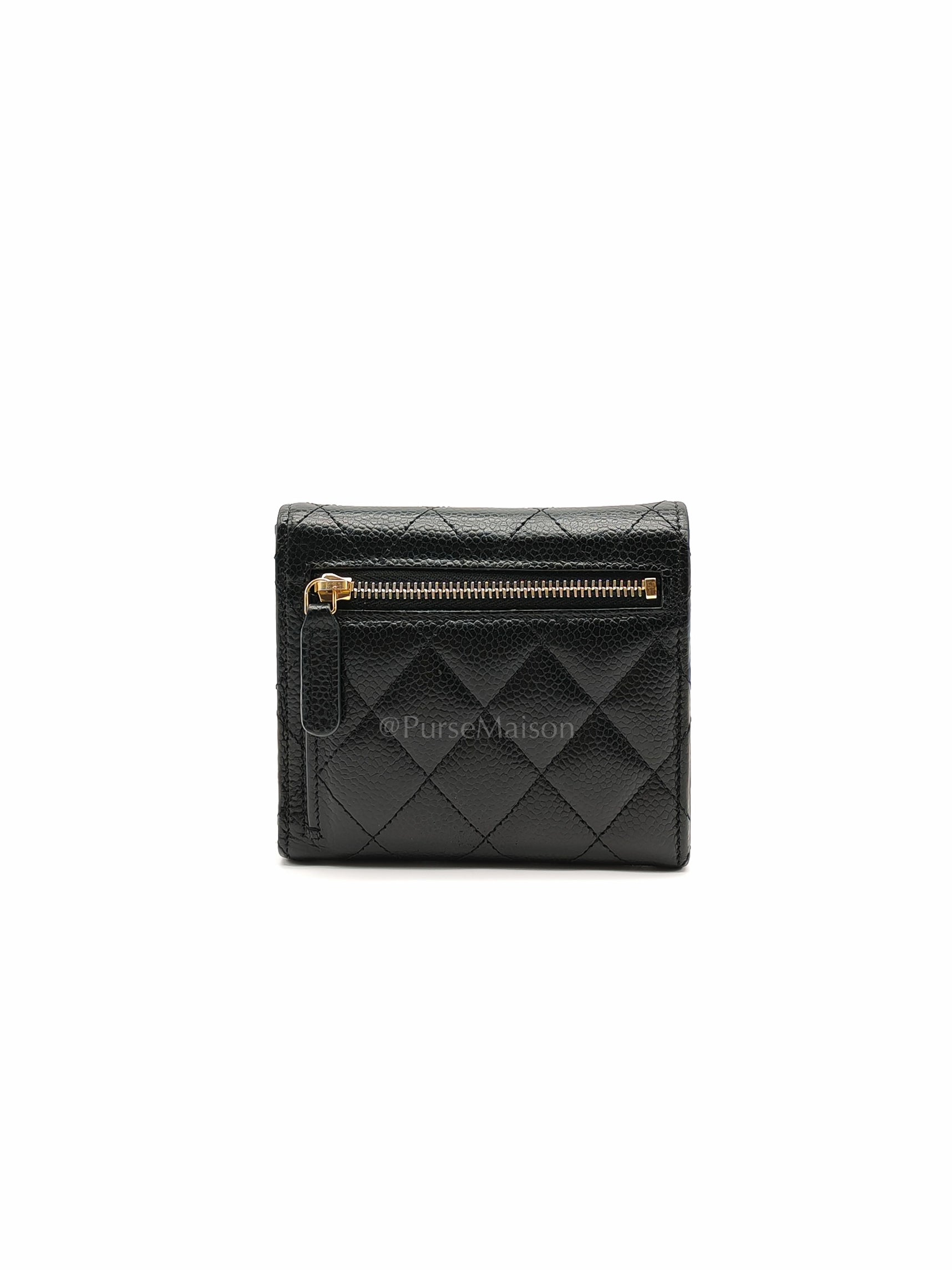 Classic Compact Wallet in Black Caviar Leather and Light Gold Hardware Series 31 | Purse Maison Luxury Bags Shop