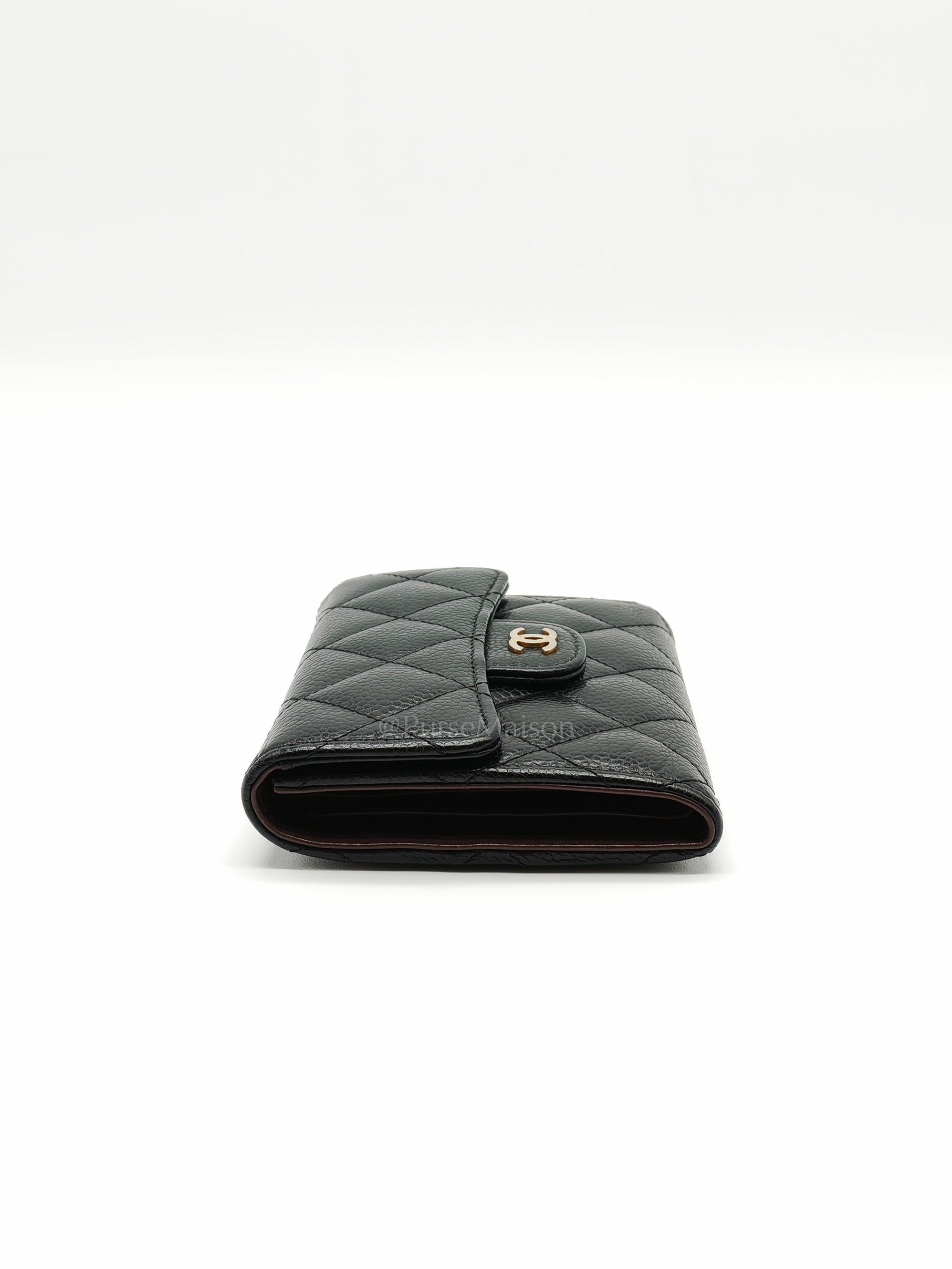 Classic Compact Wallet in Black Caviar Leather and Light Gold Hardware Series 31 | Purse Maison Luxury Bags Shop