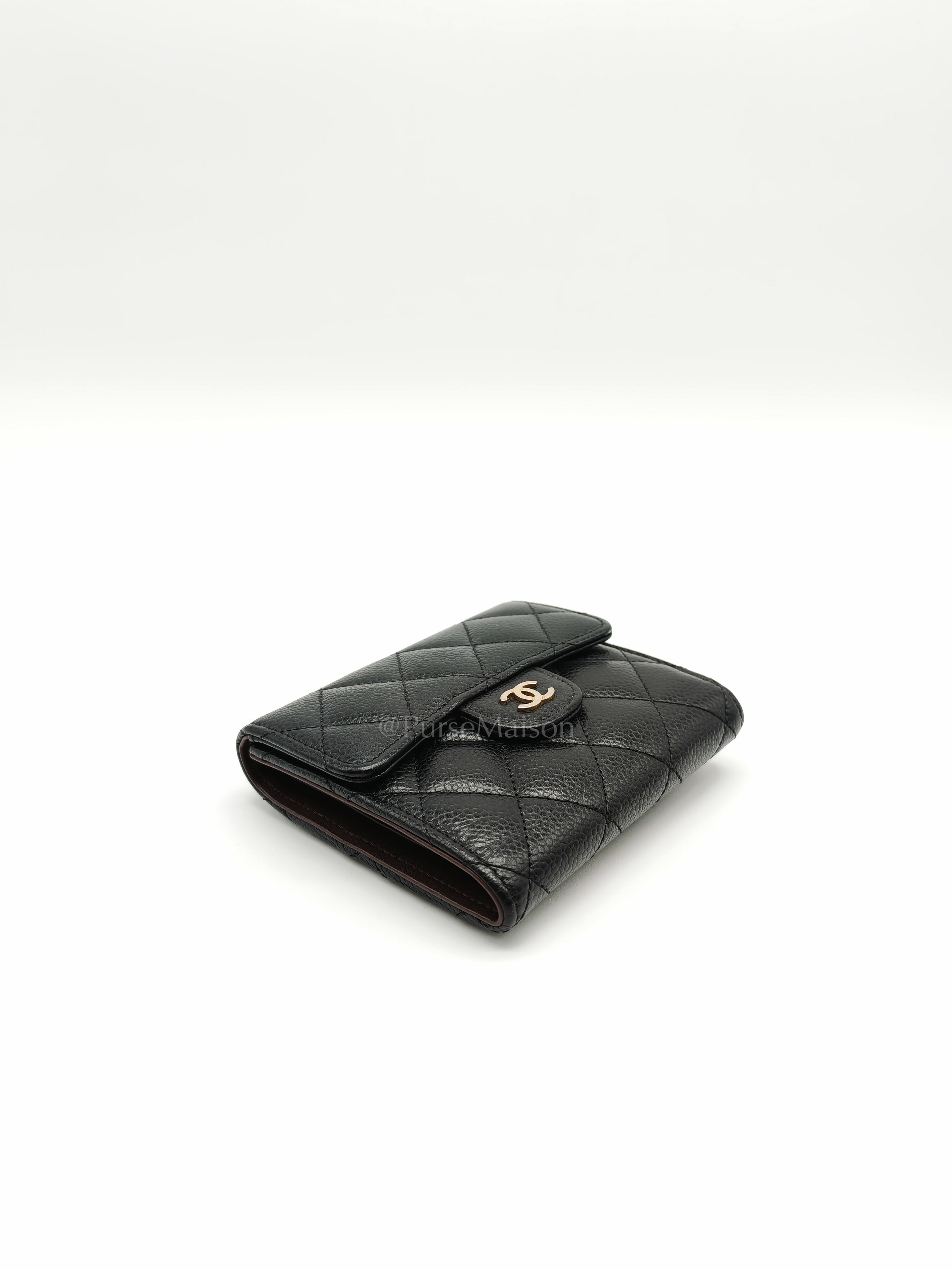 Classic Compact Wallet in Black Caviar Leather and Light Gold Hardware Series 31 | Purse Maison Luxury Bags Shop