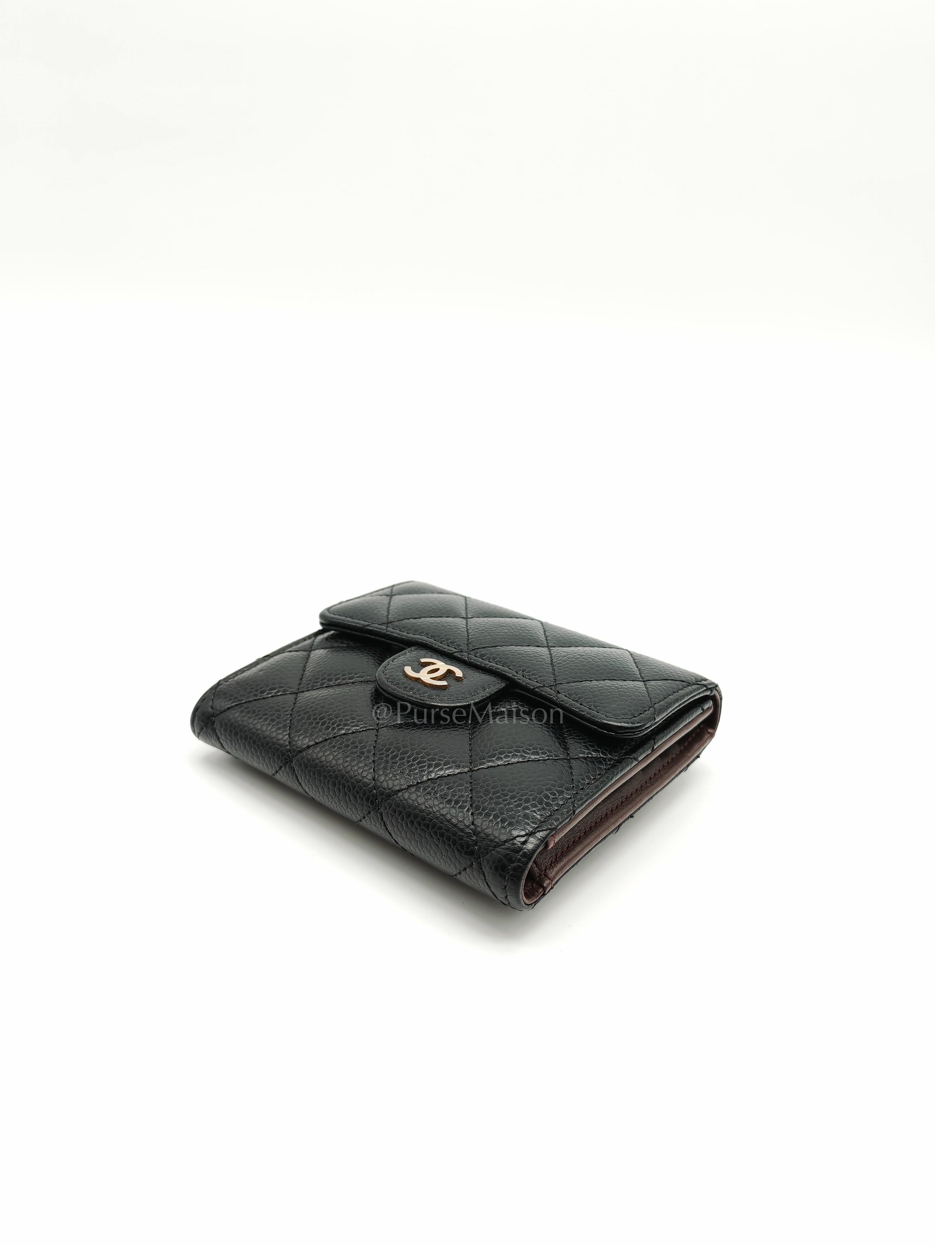 Classic Compact Wallet in Black Caviar Leather and Light Gold Hardware Series 31 | Purse Maison Luxury Bags Shop