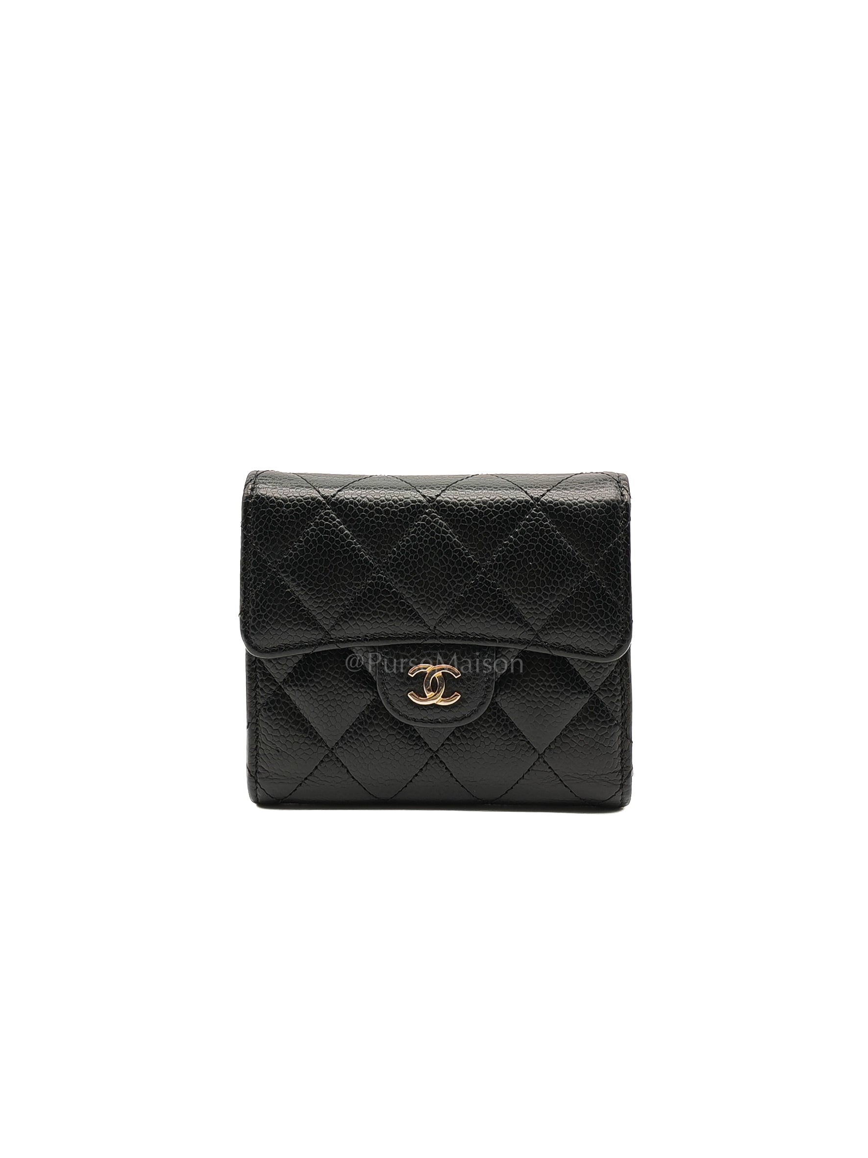 Classic Compact Wallet in Black Caviar Leather and Light Gold Hardware Series 31 | Purse Maison Luxury Bags Shop