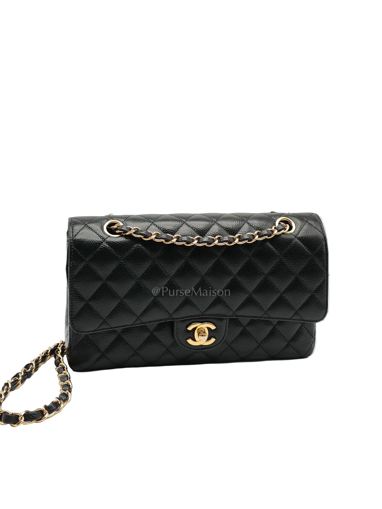 Classic Double Flap Bag Medium in Black Quilted Caviar Leather and Gold Hardware Series 30 | Purse Maison Luxury Bags Shop