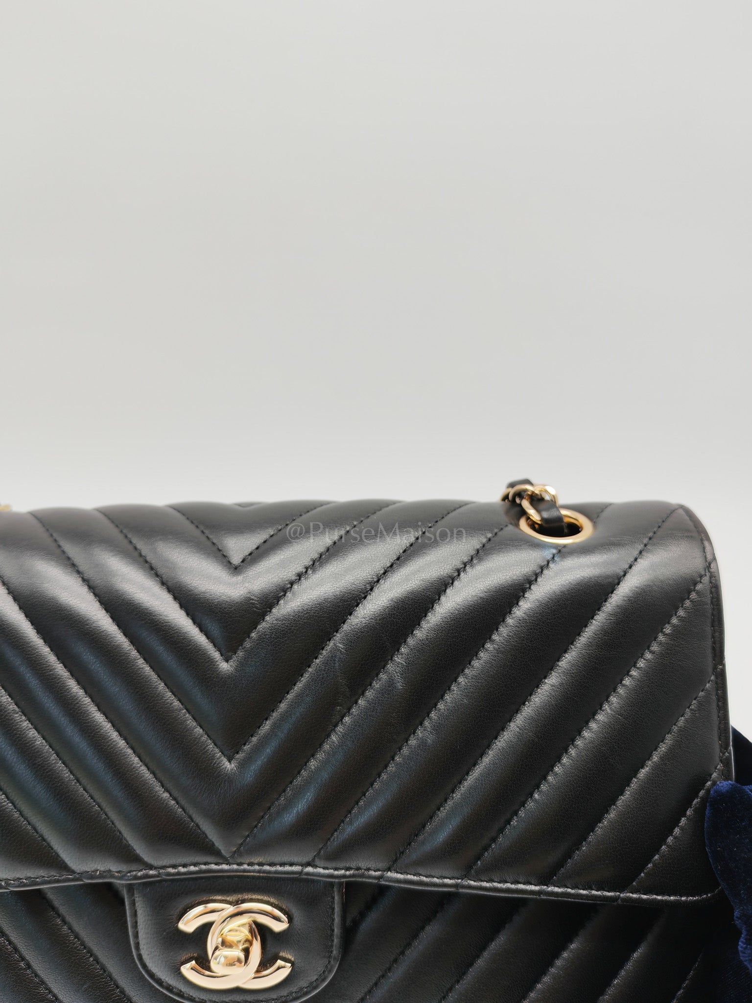 Classic Double Flap in Black Chevron Lambskin Leather and Light Gold Hardware Series 24 | Purse Maison Luxury Bags Shop