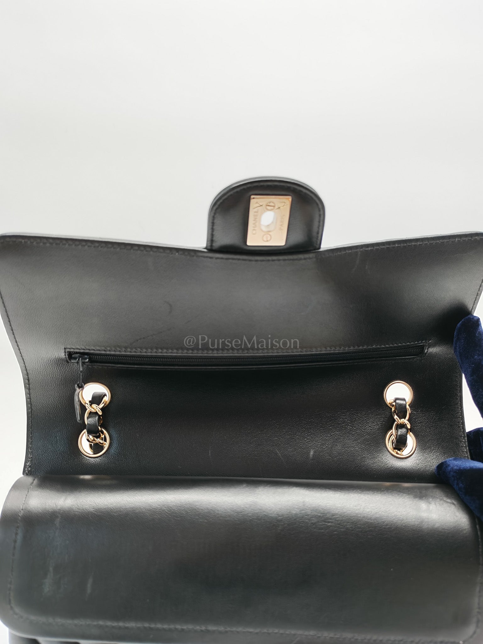 Classic Double Flap in Black Chevron Lambskin Leather and Light Gold Hardware Series 24 | Purse Maison Luxury Bags Shop