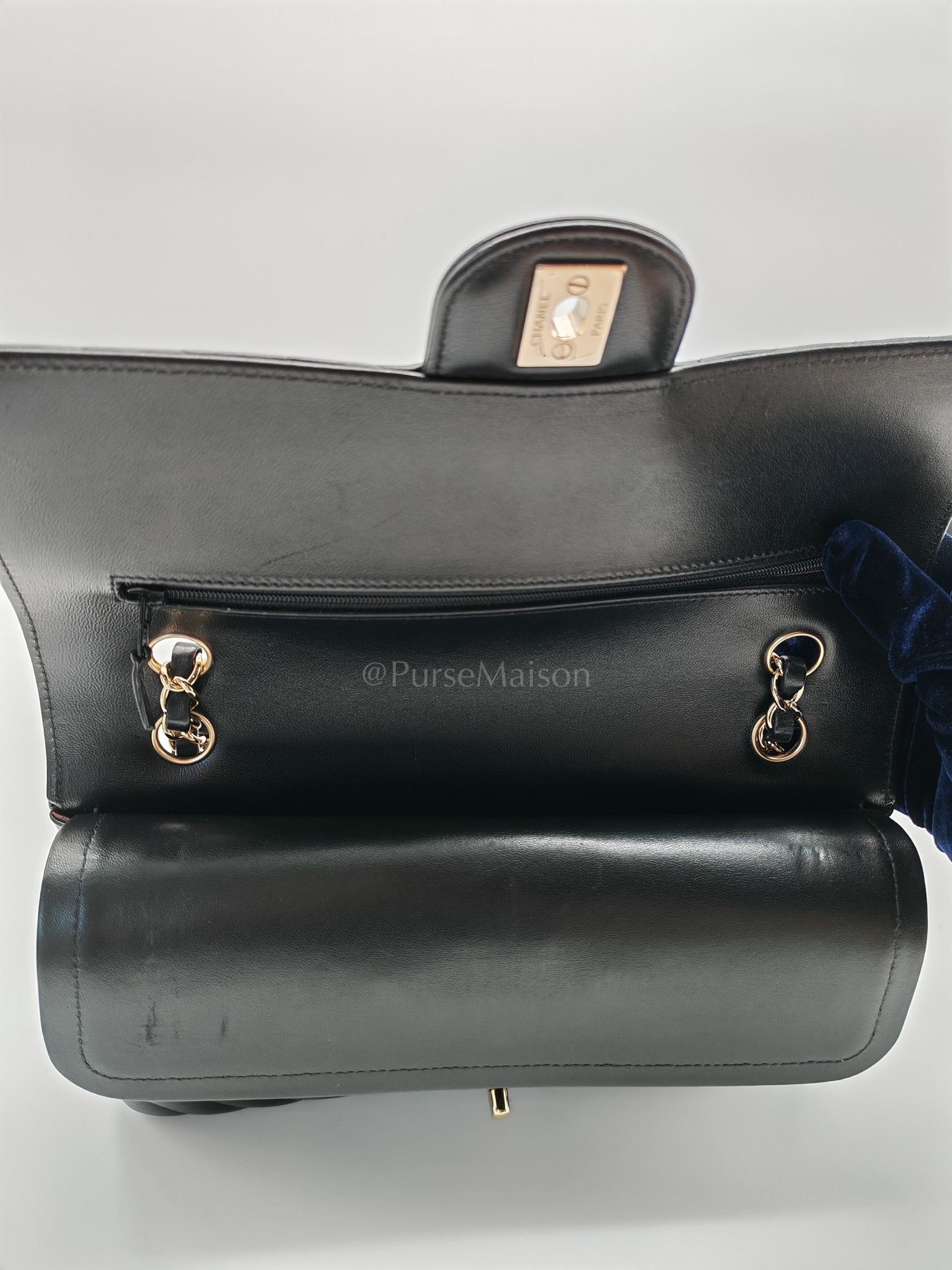 Classic Double Flap in Black Chevron Lambskin Leather and Light Gold Hardware Series 24 | Purse Maison Luxury Bags Shop