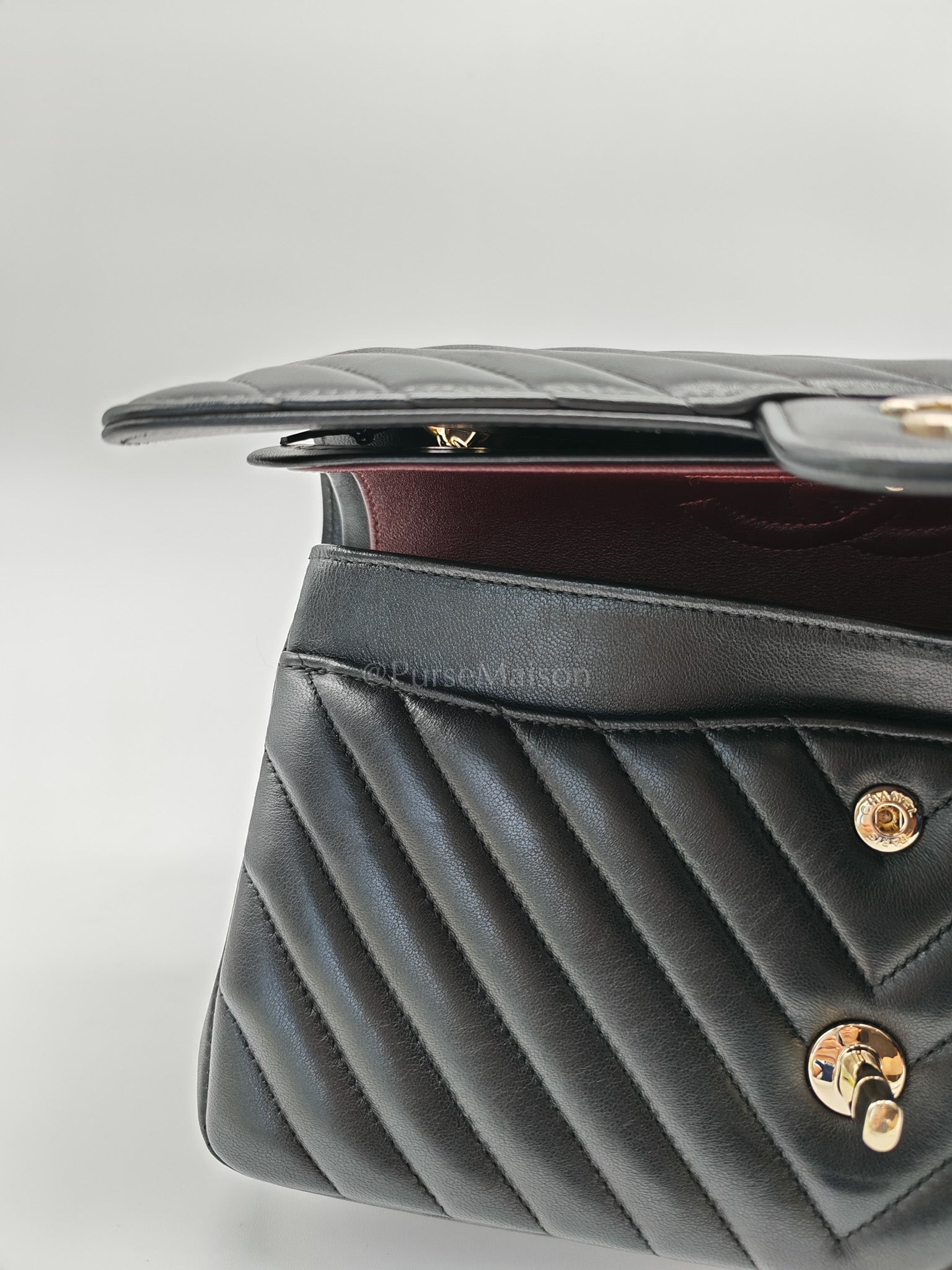 Classic Double Flap in Black Chevron Lambskin Leather and Light Gold Hardware Series 24 | Purse Maison Luxury Bags Shop