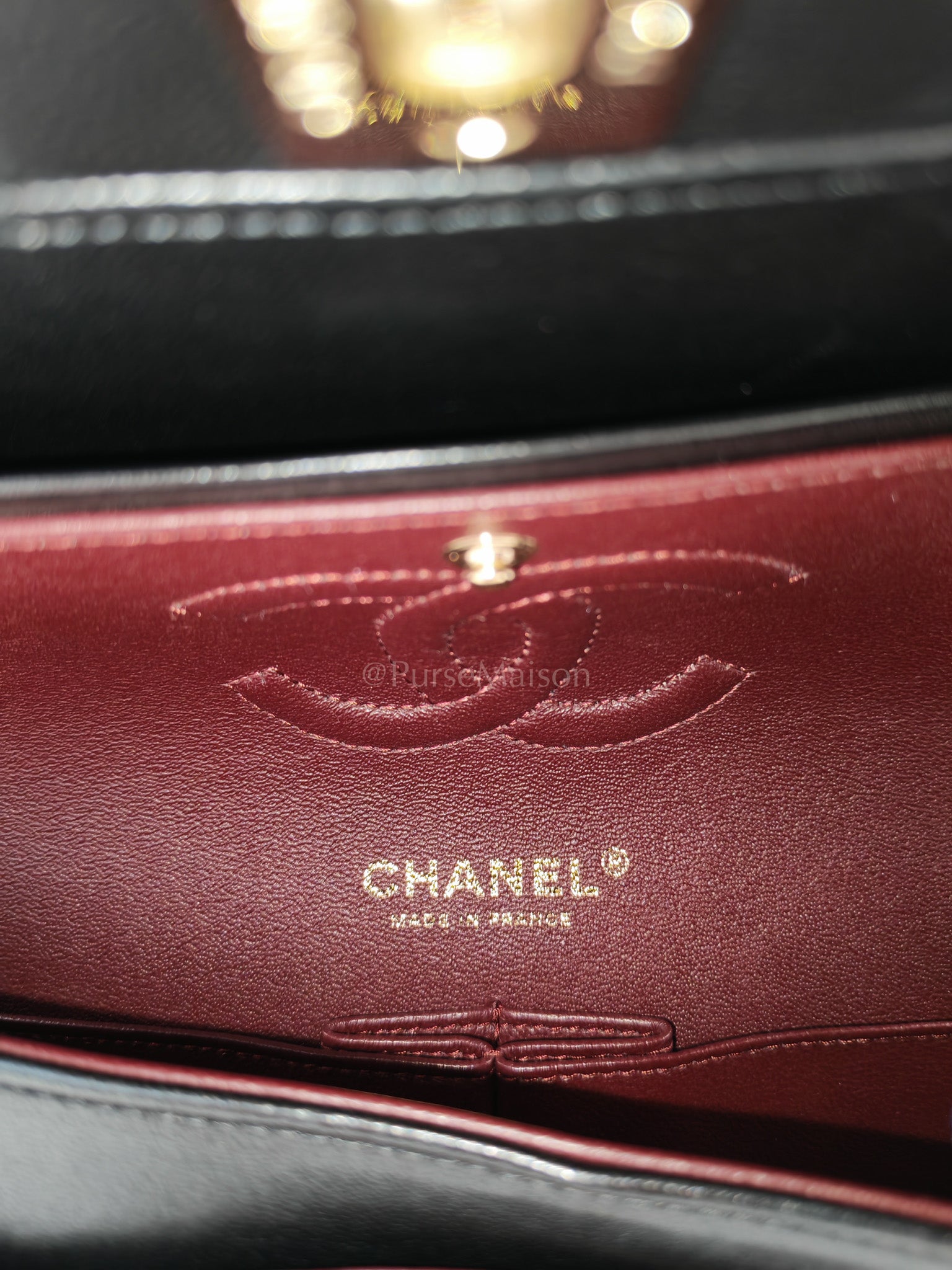 Classic Double Flap in Black Chevron Lambskin Leather and Light Gold Hardware Series 24 | Purse Maison Luxury Bags Shop