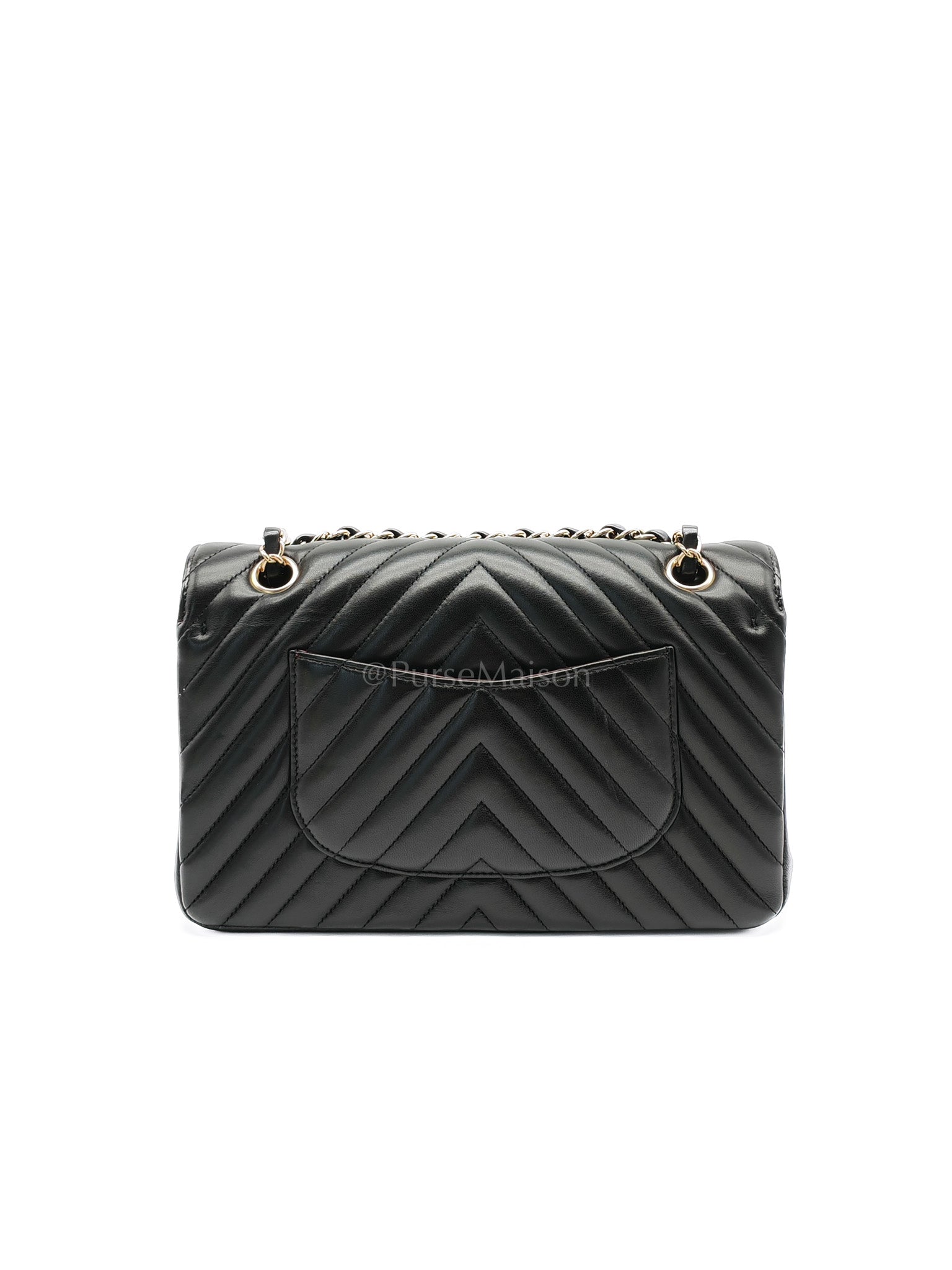 Classic Double Flap in Black Chevron Lambskin Leather and Light Gold Hardware Series 24 | Purse Maison Luxury Bags Shop