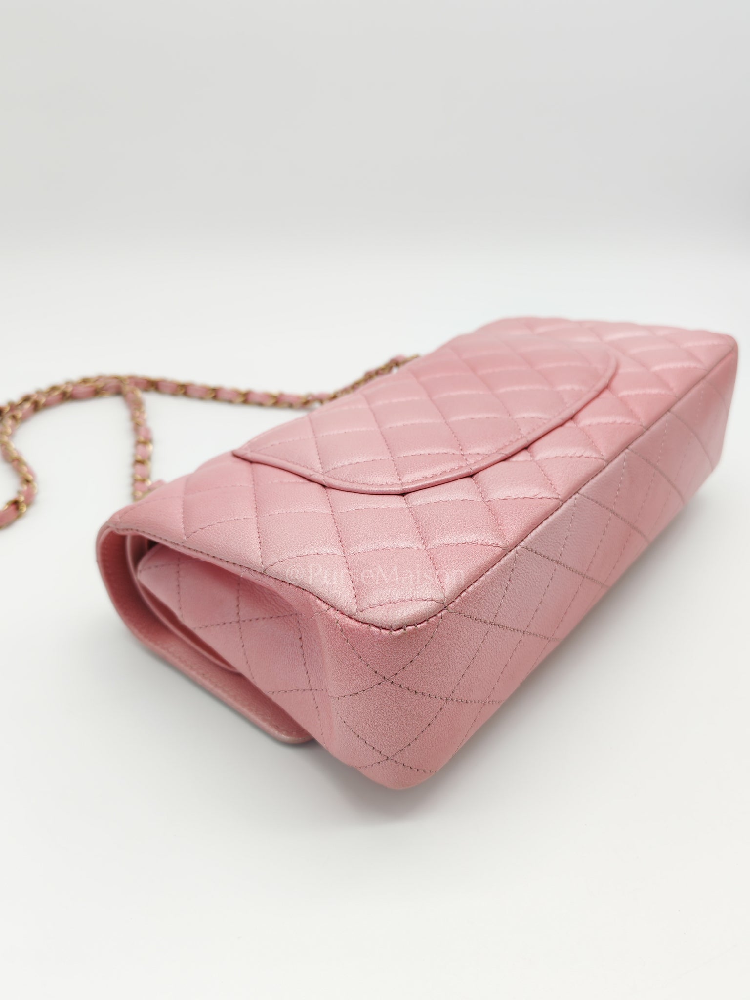Classic Double Flap in Iridescent Pink Quilted Calfskin Leather and Gold Hardware (Microchip) | Purse Maison Luxury Bags Shop