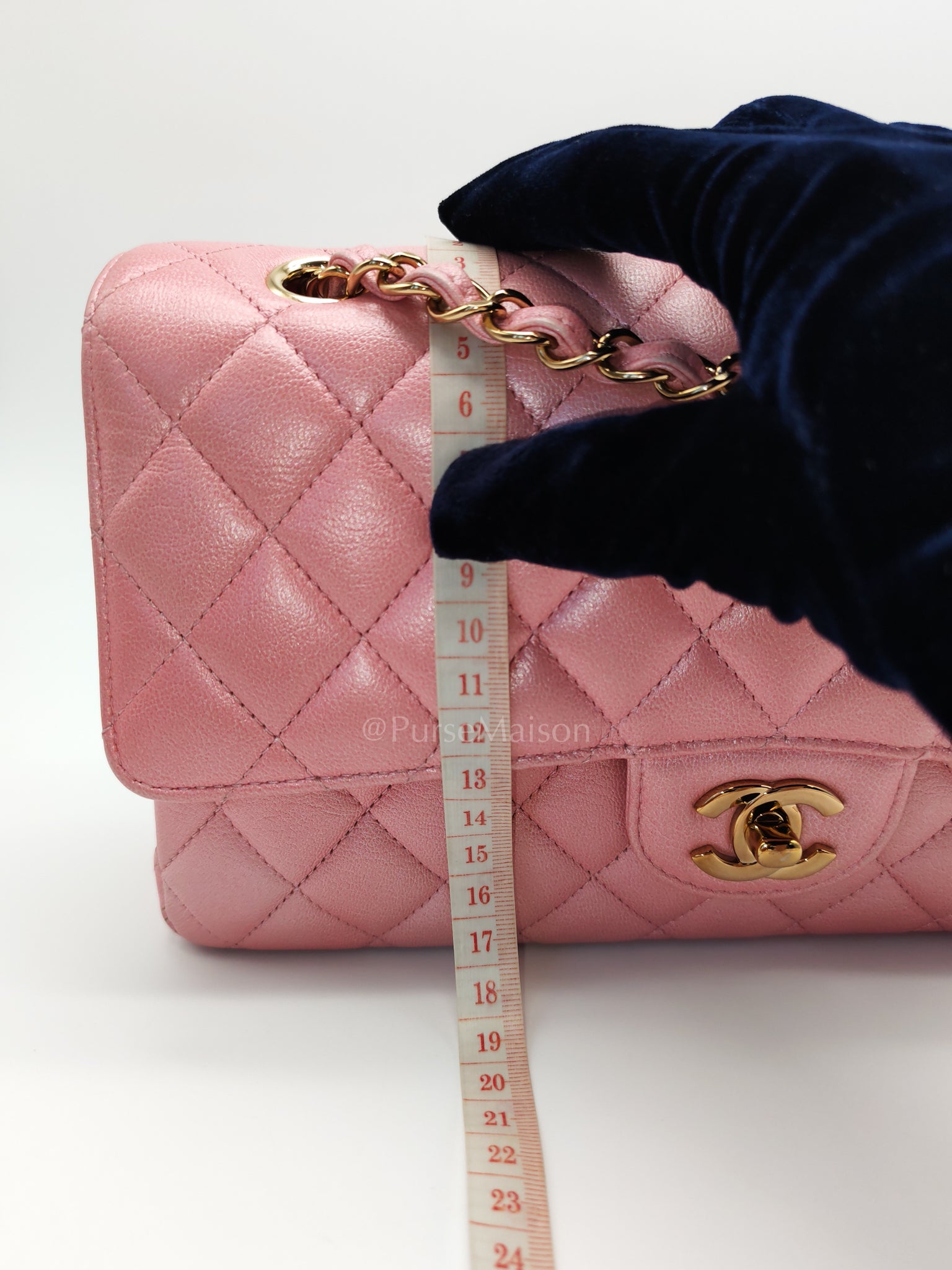 Classic Double Flap in Iridescent Pink Quilted Calfskin Leather and Gold Hardware (Microchip) | Purse Maison Luxury Bags Shop