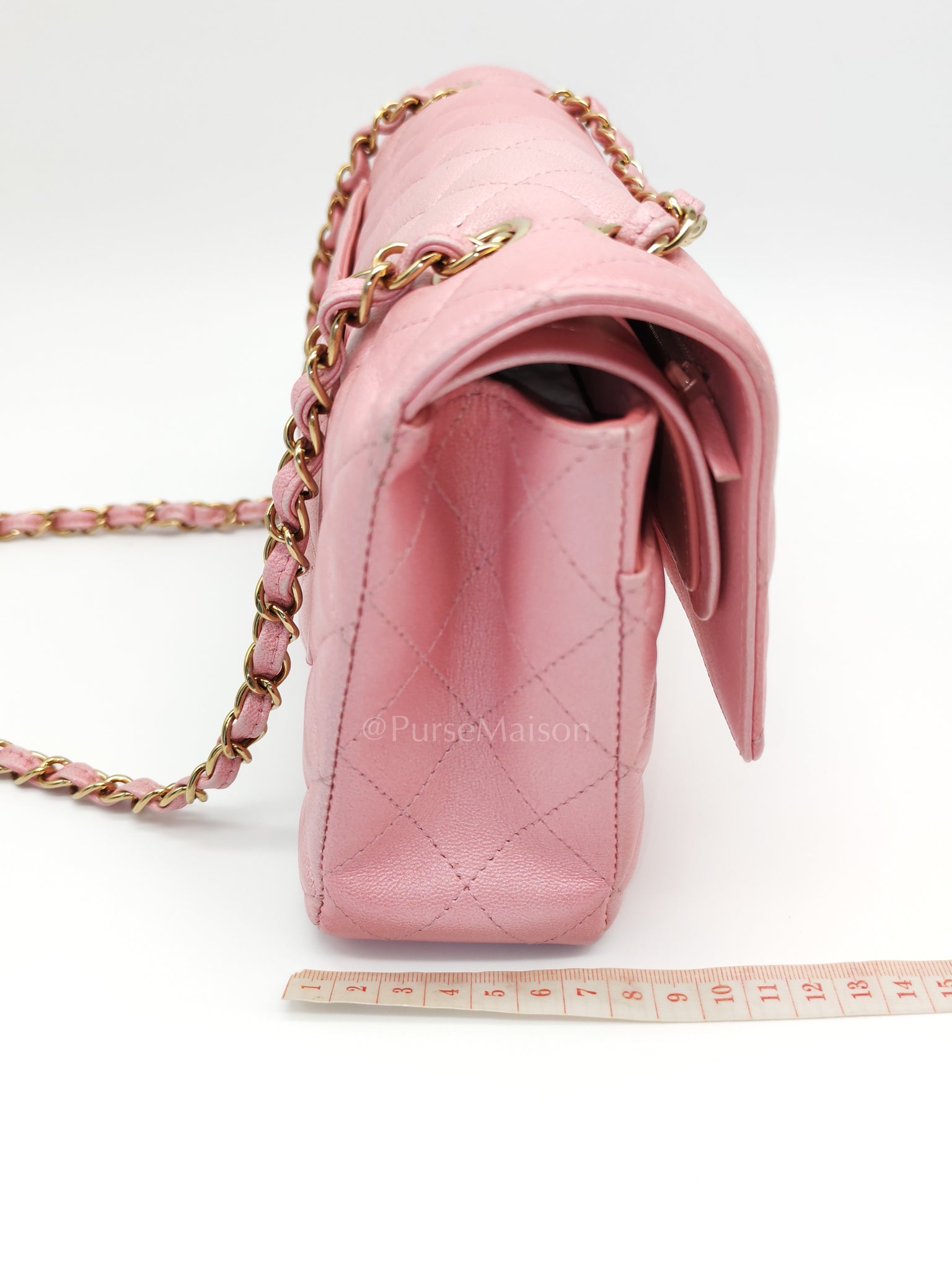 Classic Double Flap in Iridescent Pink Quilted Calfskin Leather and Gold Hardware (Microchip) | Purse Maison Luxury Bags Shop