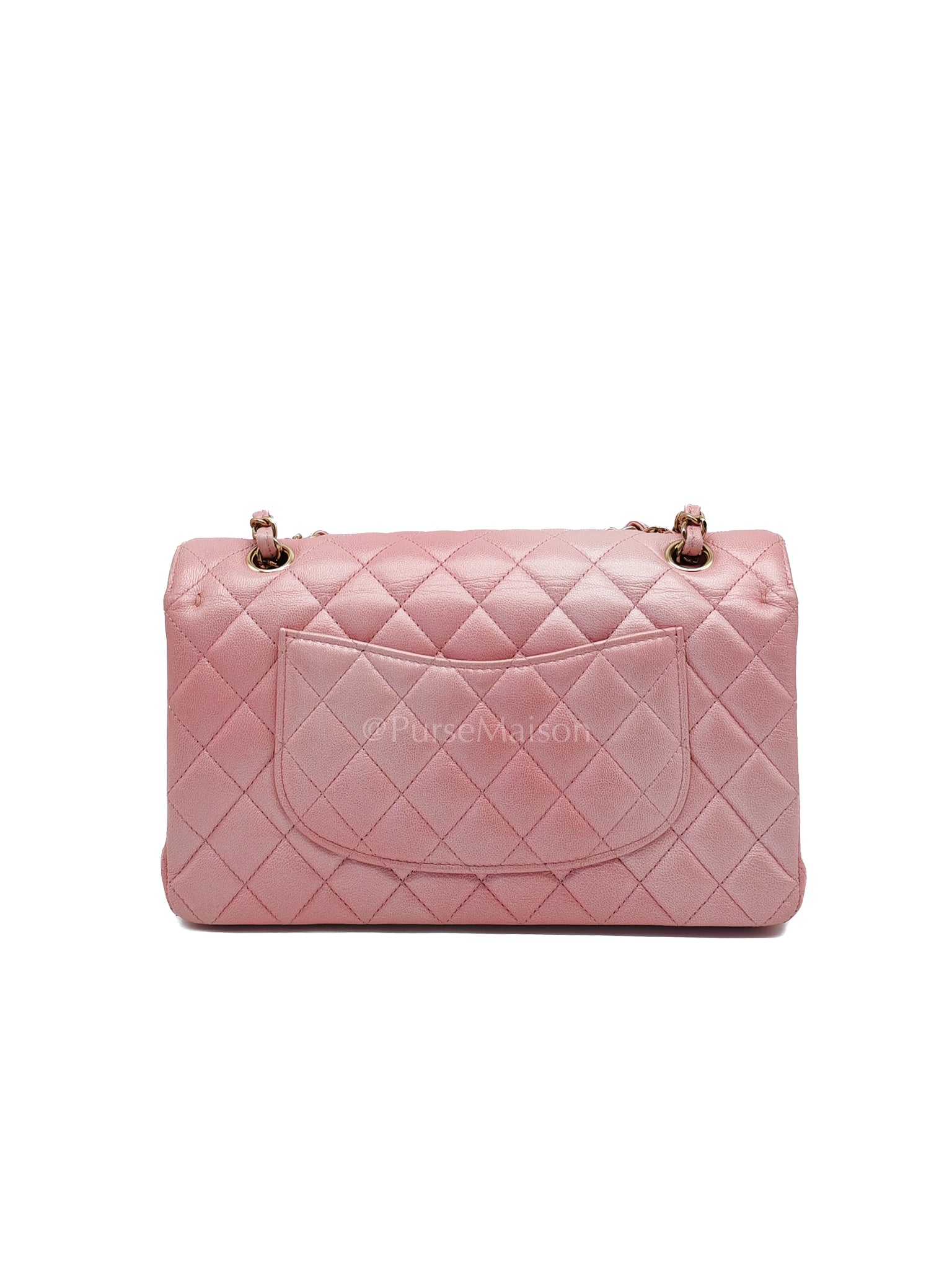 Classic Double Flap in Iridescent Pink Quilted Calfskin Leather and Gold Hardware (Microchip) | Purse Maison Luxury Bags Shop