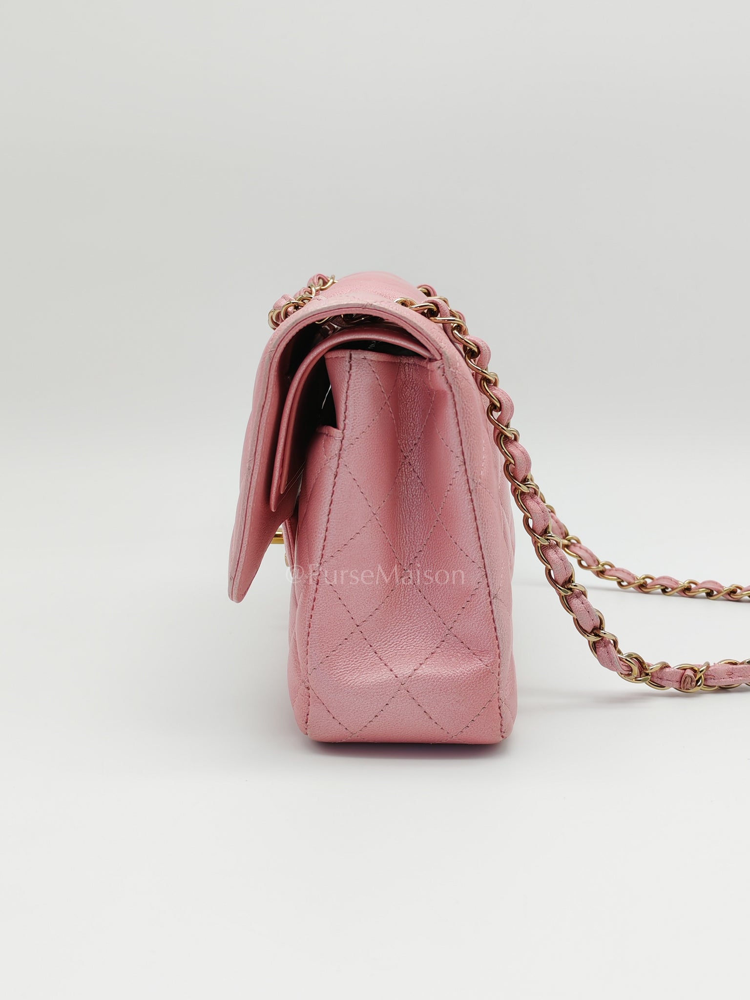 Classic Double Flap in Iridescent Pink Quilted Calfskin Leather and Gold Hardware (Microchip) | Purse Maison Luxury Bags Shop