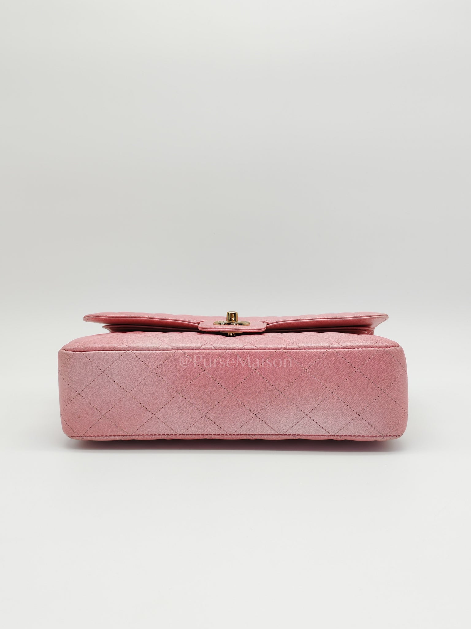 Classic Double Flap in Iridescent Pink Quilted Calfskin Leather and Gold Hardware (Microchip) | Purse Maison Luxury Bags Shop