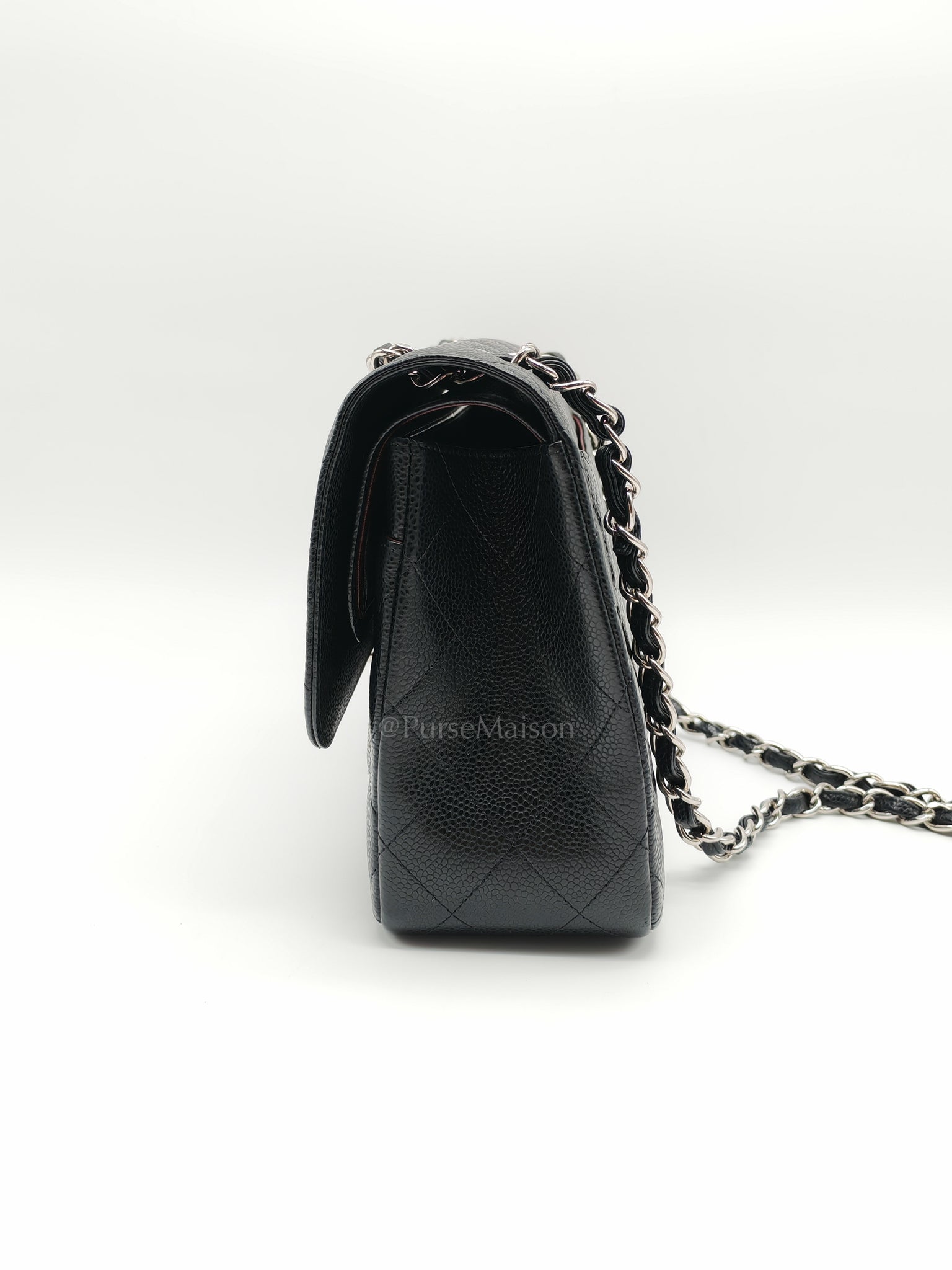 Classic Double Flap in Jumbo Black Caviar Leather and Silver Hardware Series 28 | Purse Maison Luxury Bags Shop