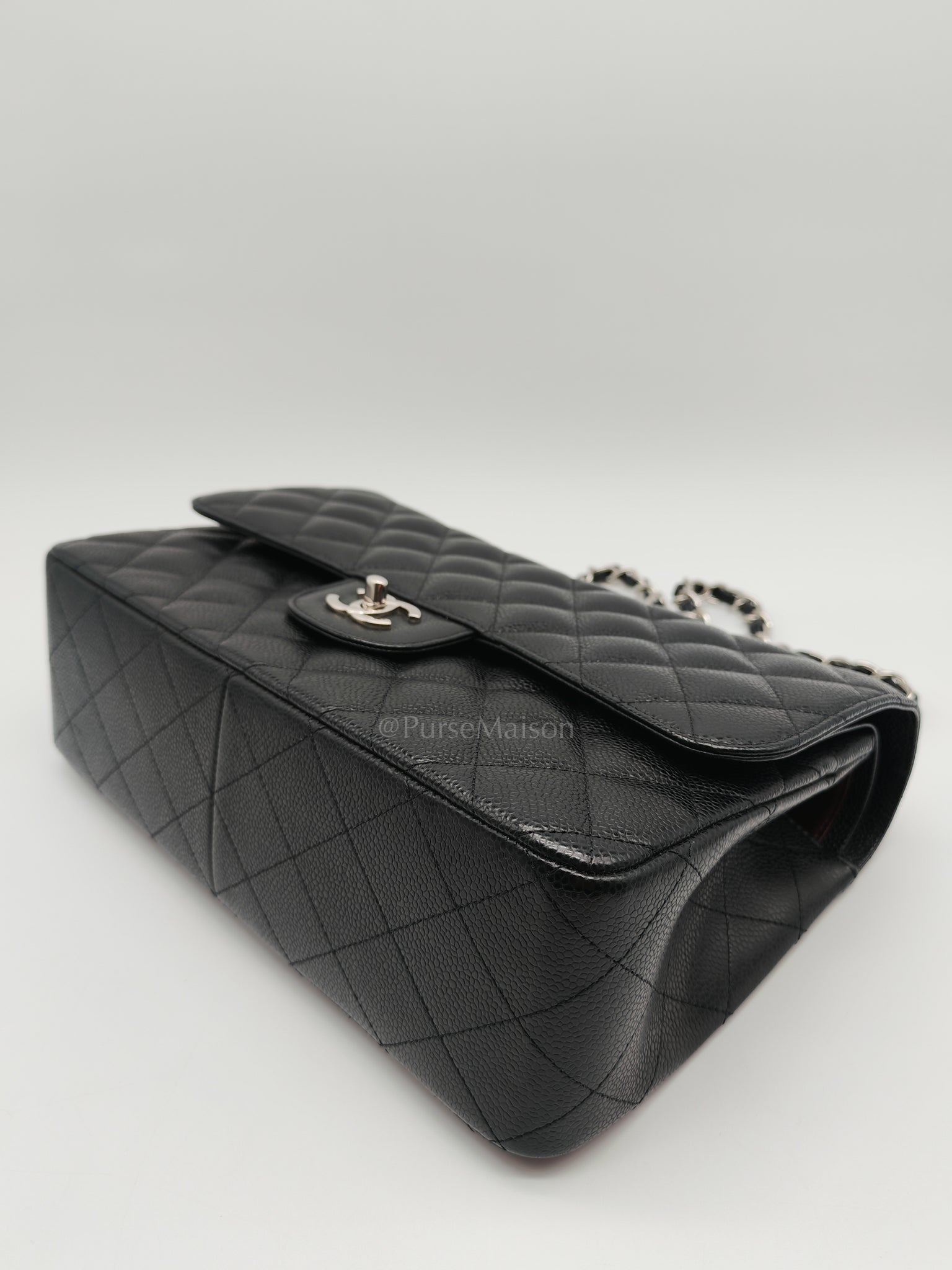 Classic Double Flap in Jumbo Black Caviar Leather and Silver Hardware Series 28 | Purse Maison Luxury Bags Shop