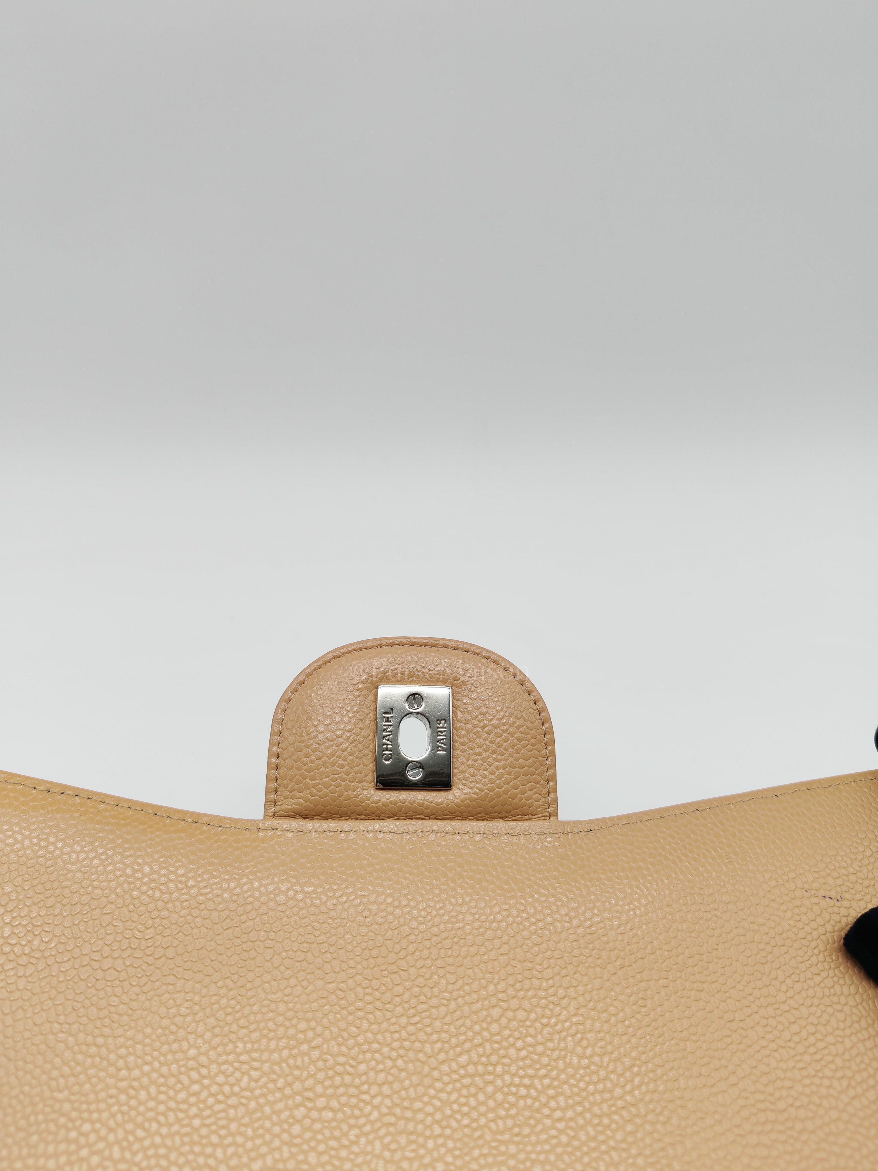 Classic Double Flap Jumbo Beige Caviar Leather in Silver Hardware (Series 30) | Purse Maison Luxury Bags Shop