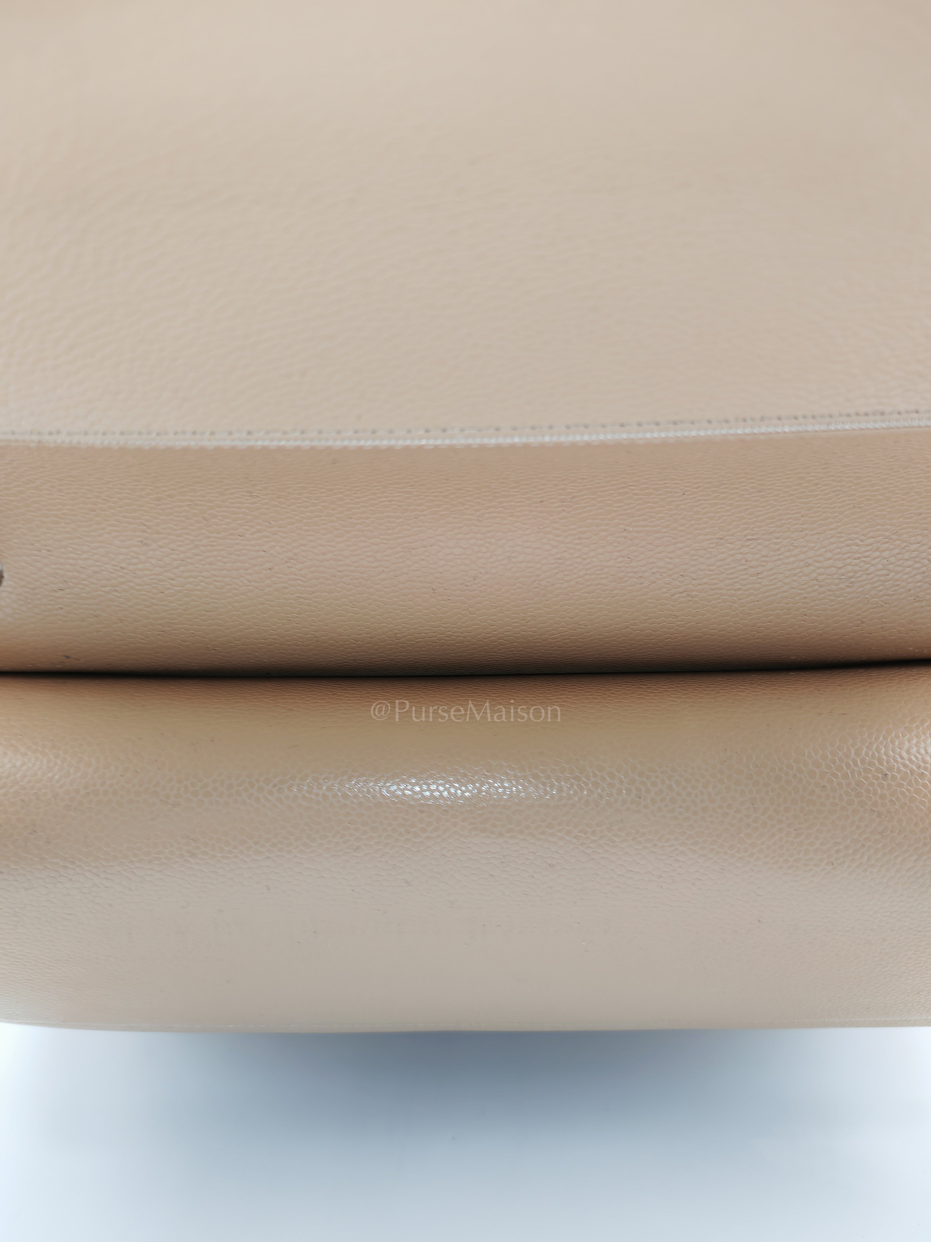 Classic Double Flap Jumbo Beige Caviar Leather in Silver Hardware (Series 30) | Purse Maison Luxury Bags Shop