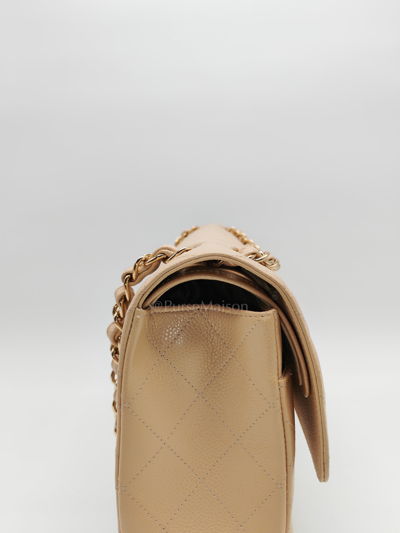 Classic Double Flap Jumbo Beige Caviar Leather on Gold Hardware (Series 19) | Purse Maison Luxury Bags Shop