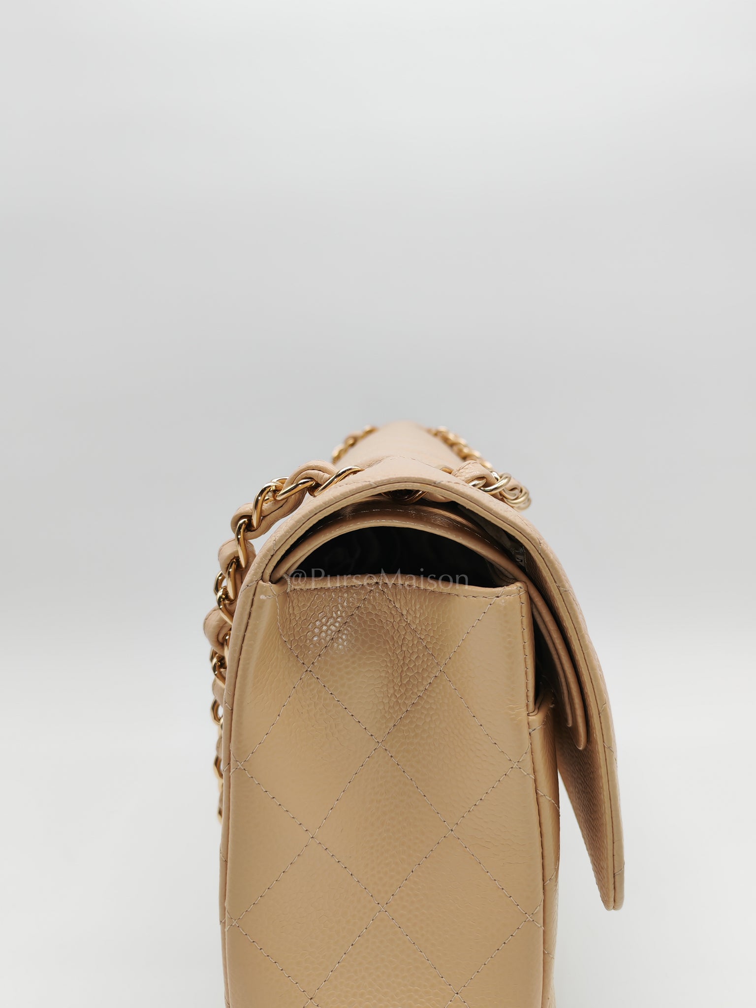 Classic Double Flap Jumbo Beige Caviar Leather on Gold Hardware (Series 19) | Purse Maison Luxury Bags Shop
