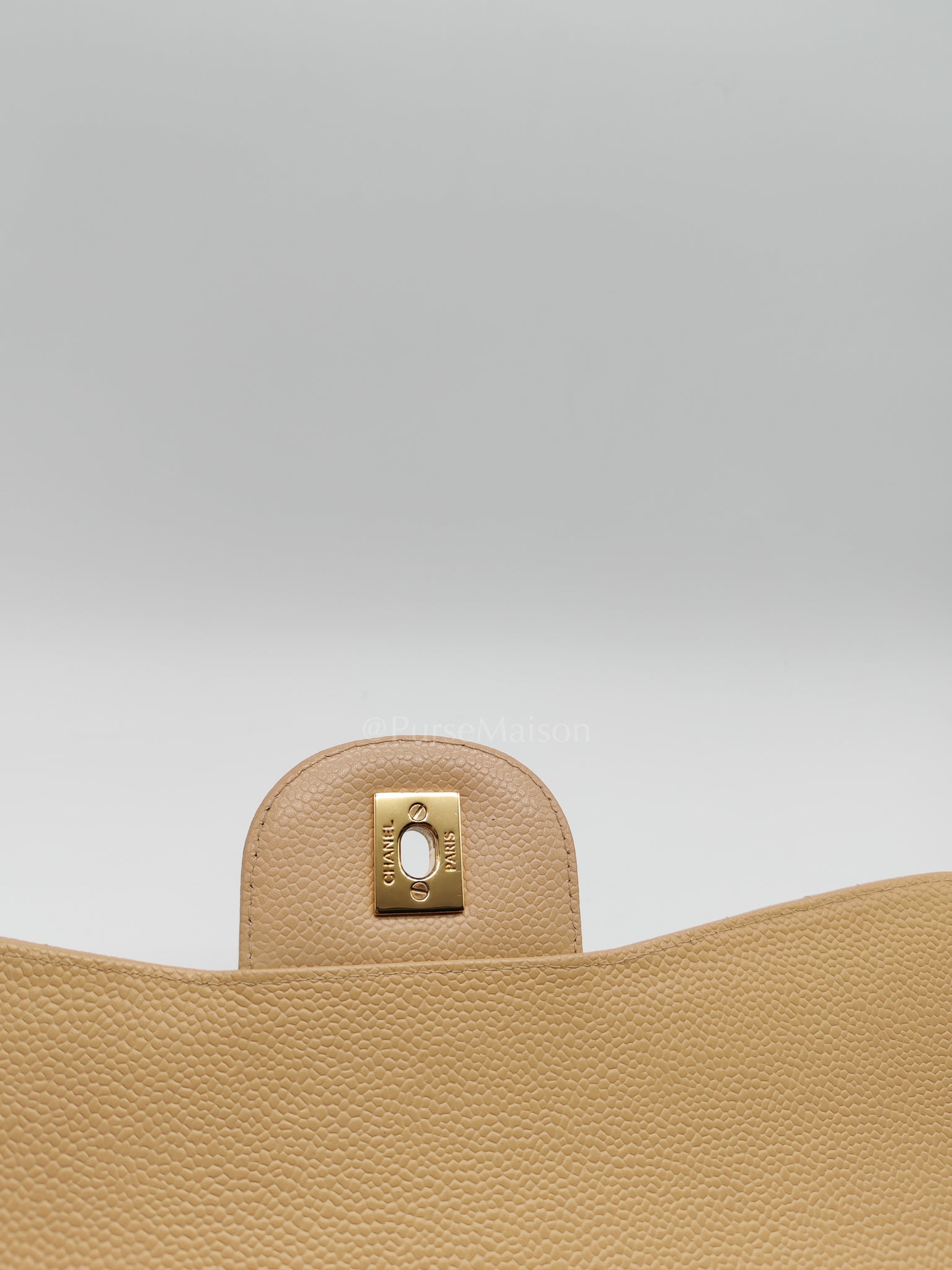 Classic Double Flap Jumbo Beige Caviar Leather on Gold Hardware (Series 19) | Purse Maison Luxury Bags Shop