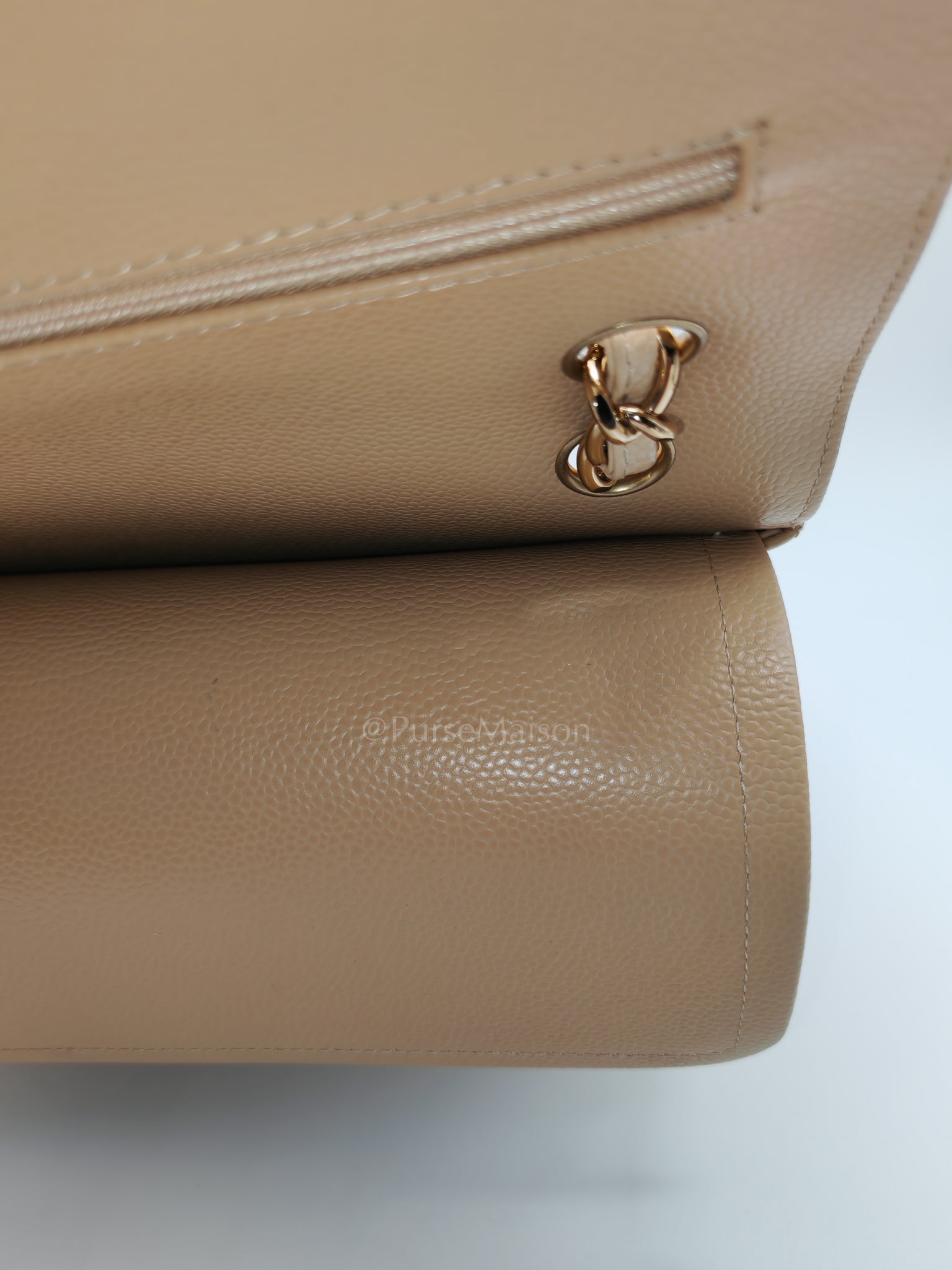Classic Double Flap Jumbo Beige Caviar Leather on Gold Hardware (Series 19) | Purse Maison Luxury Bags Shop
