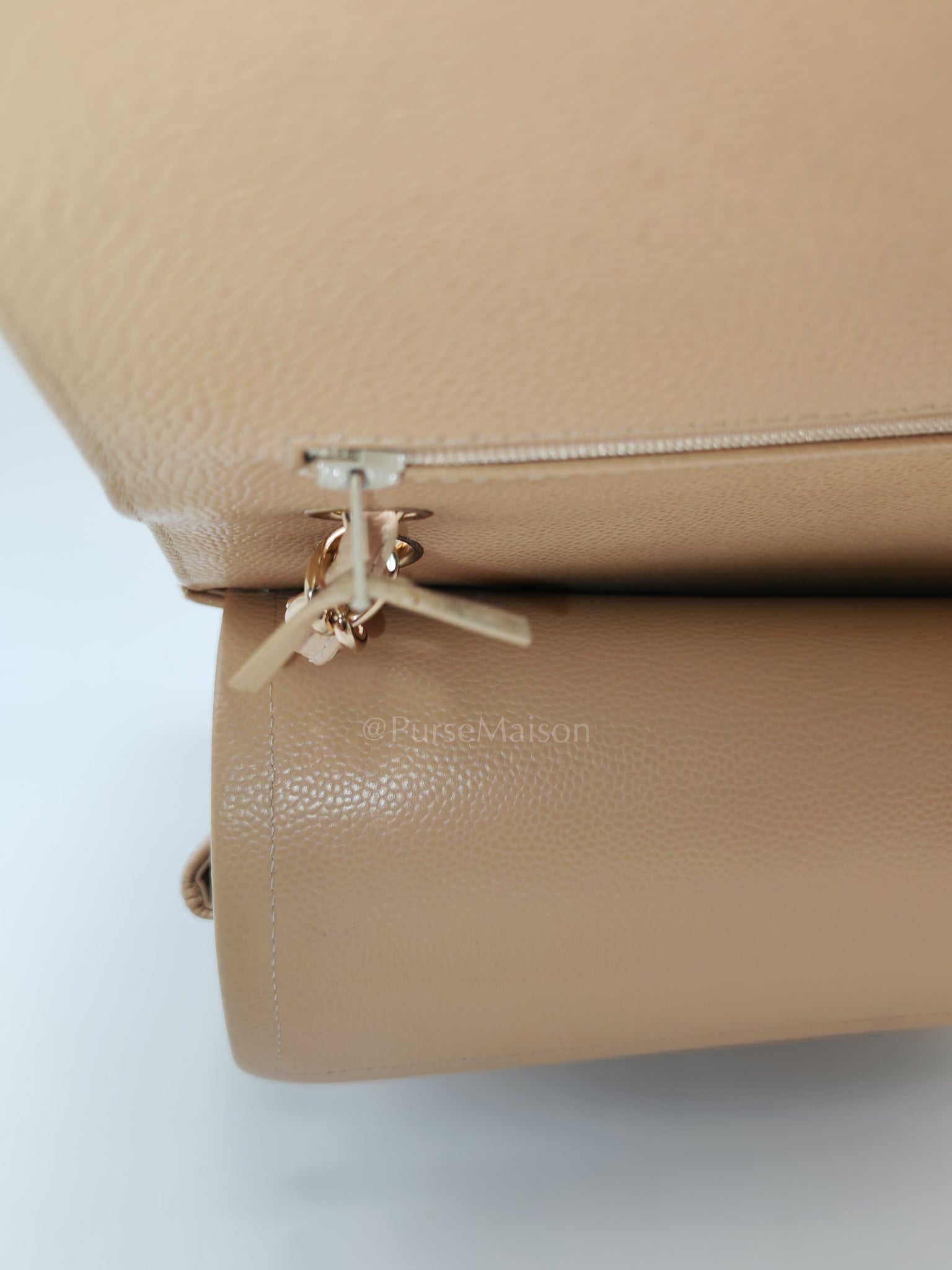Classic Double Flap Jumbo Beige Caviar Leather on Gold Hardware (Series 19) | Purse Maison Luxury Bags Shop