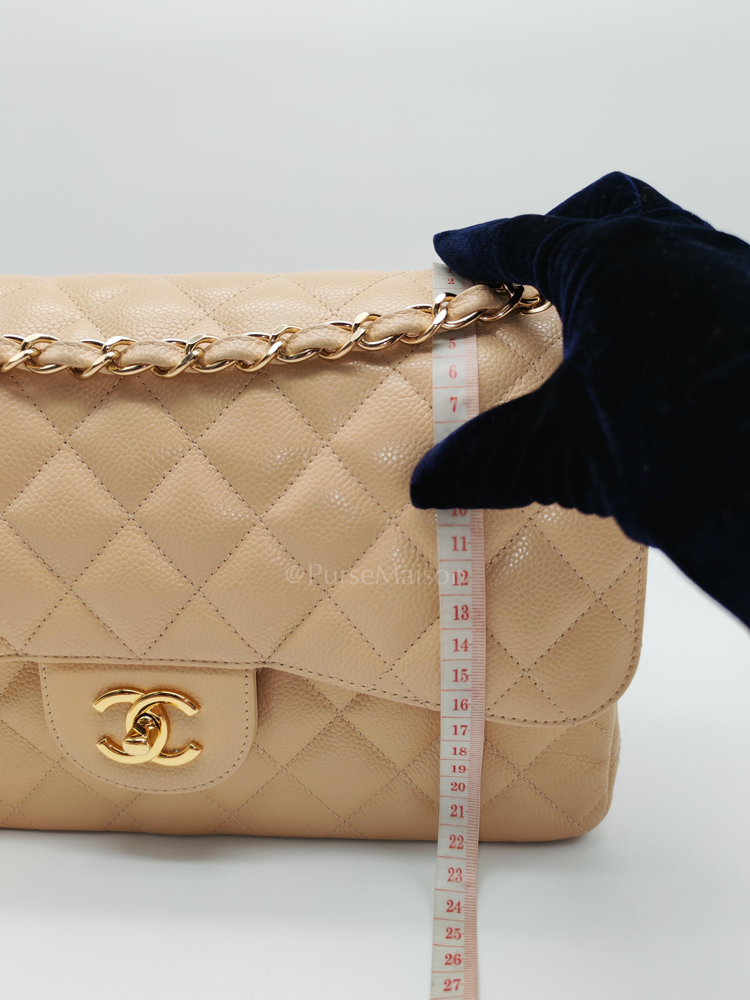 Classic Double Flap Jumbo Beige Caviar Leather on Gold Hardware (Series 19) | Purse Maison Luxury Bags Shop