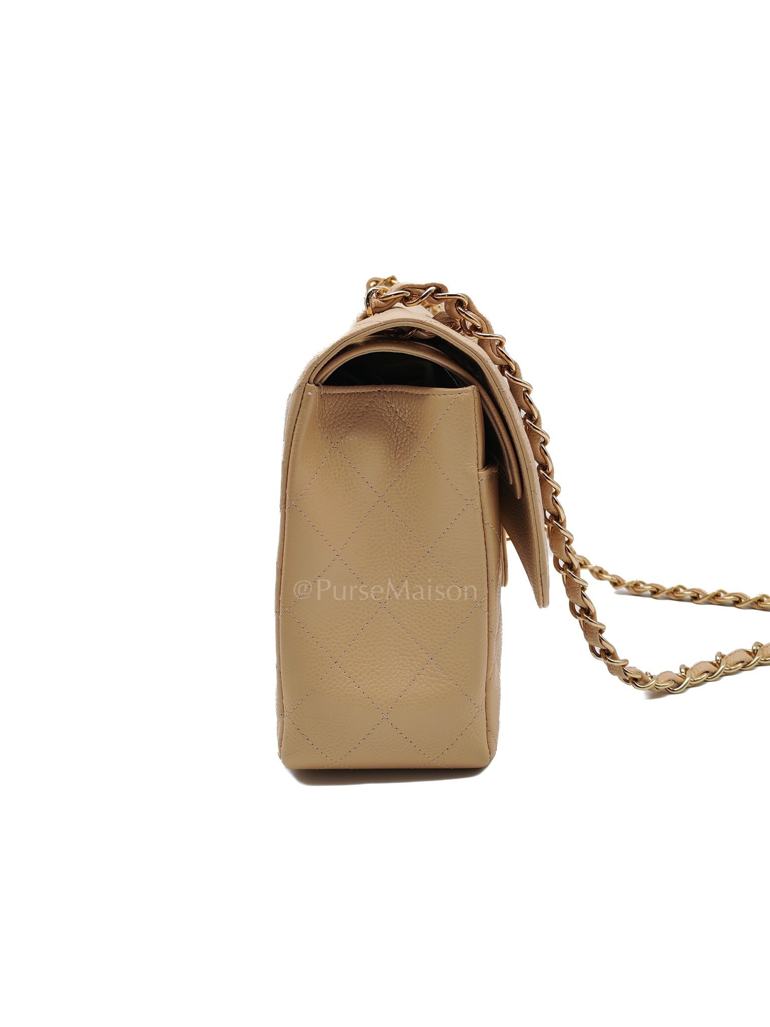 Classic Double Flap Jumbo Beige Caviar Leather on Gold Hardware (Series 19) | Purse Maison Luxury Bags Shop