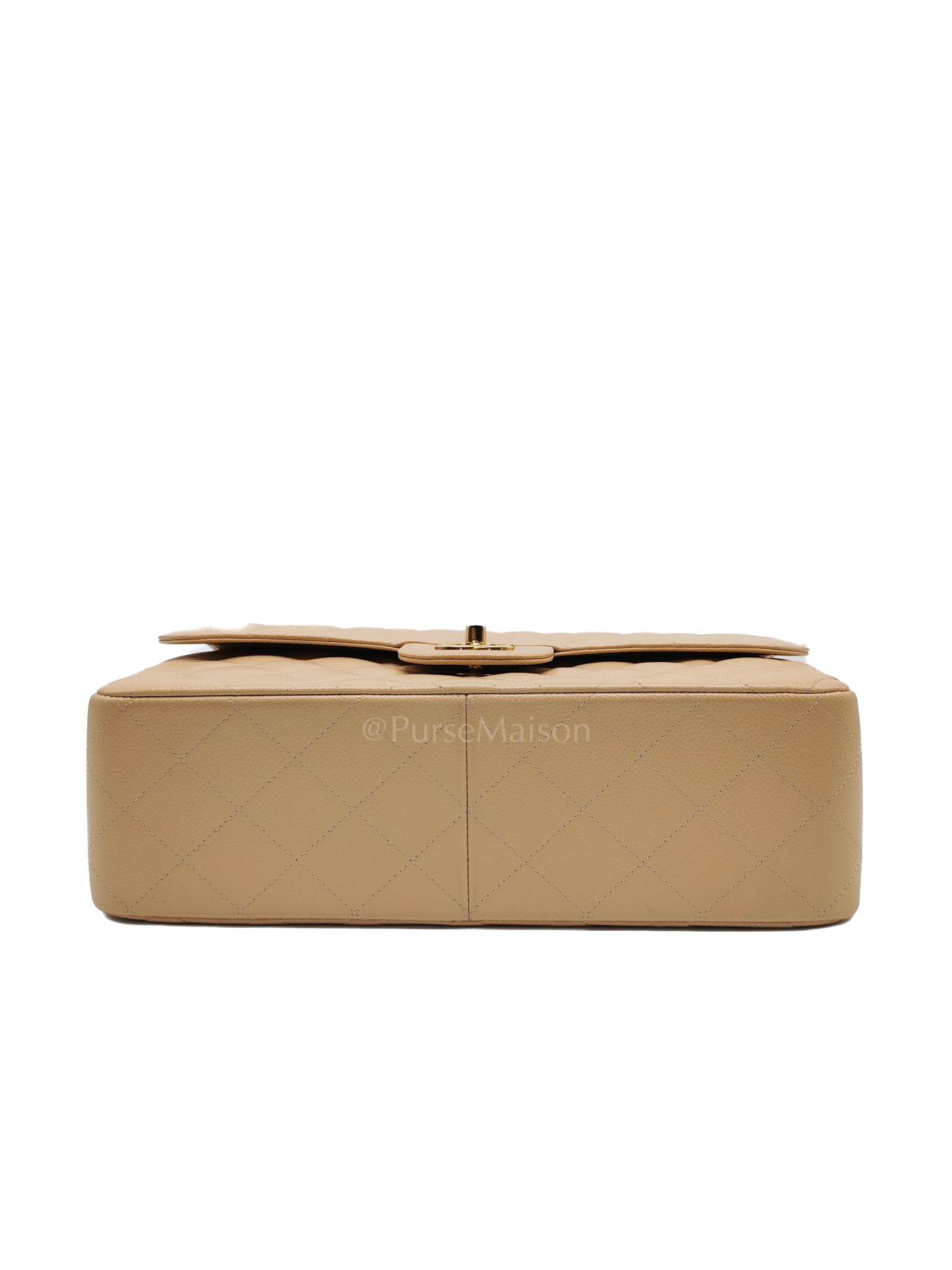 Classic Double Flap Jumbo Beige Caviar Leather on Gold Hardware (Series 19) | Purse Maison Luxury Bags Shop
