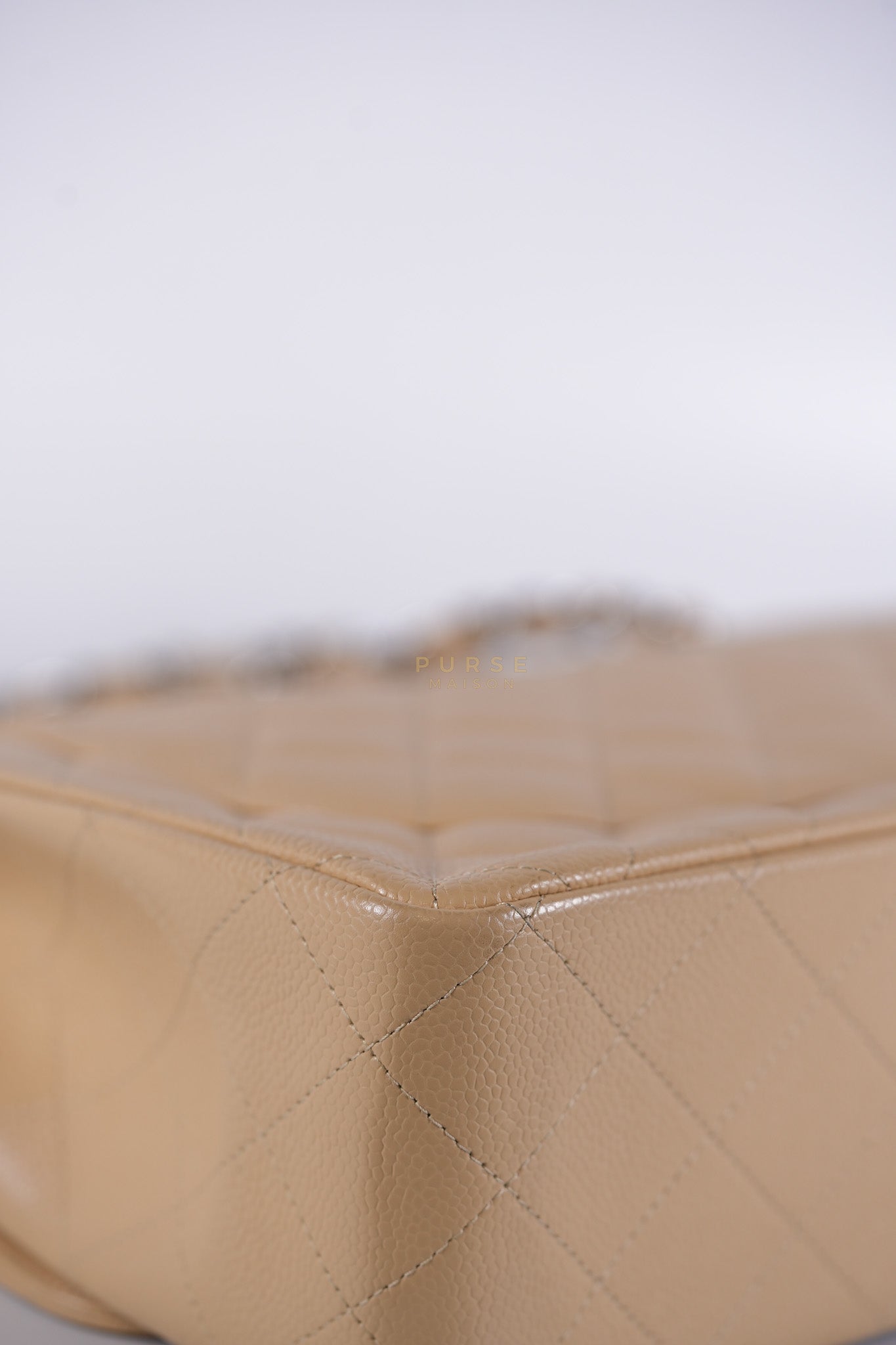 Classic Double Flap Jumbo Beige Clair Caviar Leather Silver Hardware (Series 17) | Purse Maison Luxury Bags Shop