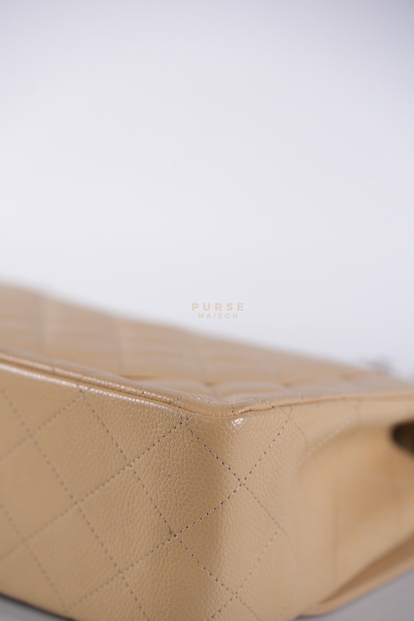 Classic Double Flap Jumbo Beige Clair Caviar Leather Silver Hardware (Series 17) | Purse Maison Luxury Bags Shop