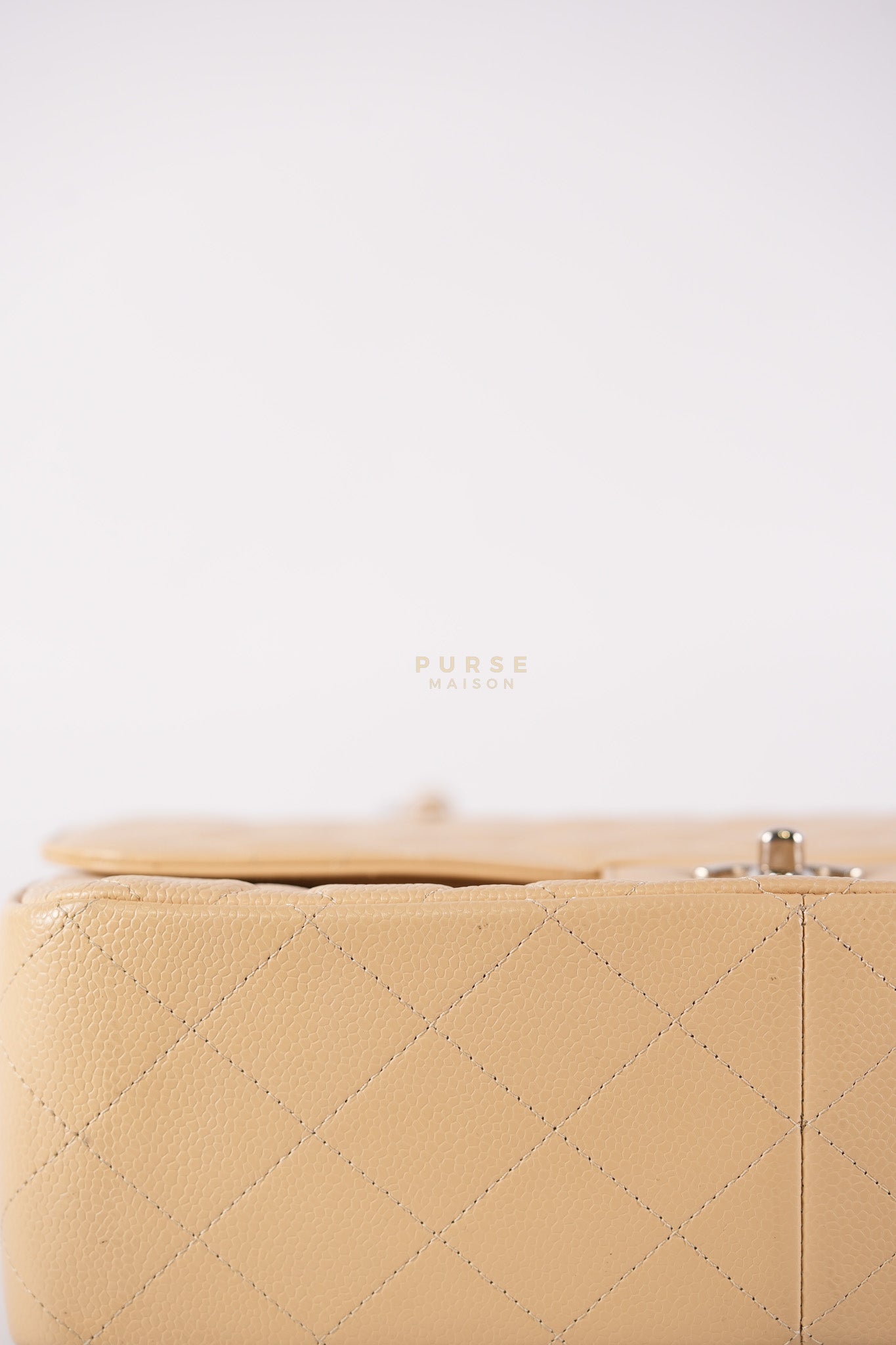 Classic Double Flap Jumbo Beige Clair Caviar Leather Silver Hardware (Series 17) | Purse Maison Luxury Bags Shop