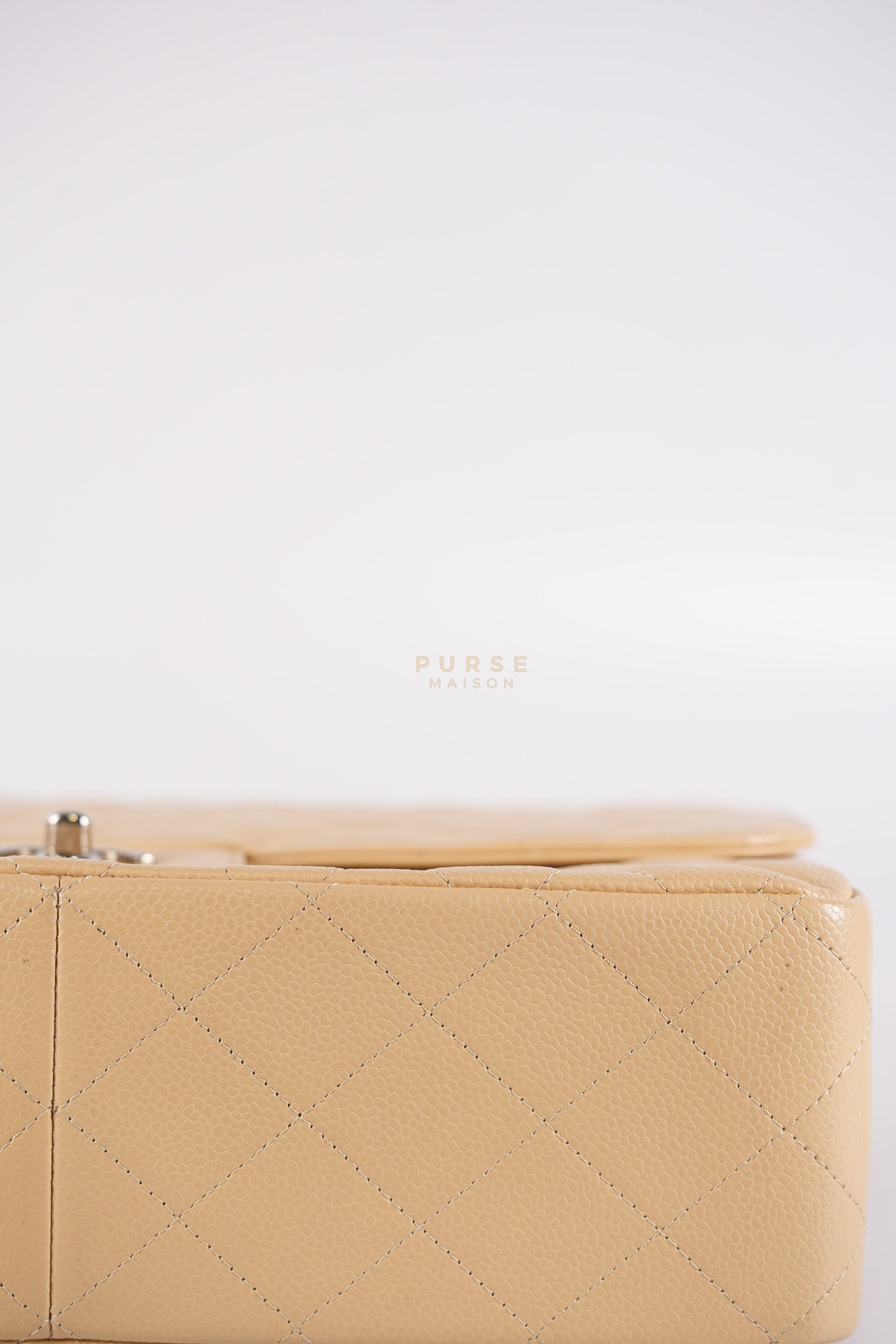 Classic Double Flap Jumbo Beige Clair Caviar Leather Silver Hardware (Series 17) | Purse Maison Luxury Bags Shop
