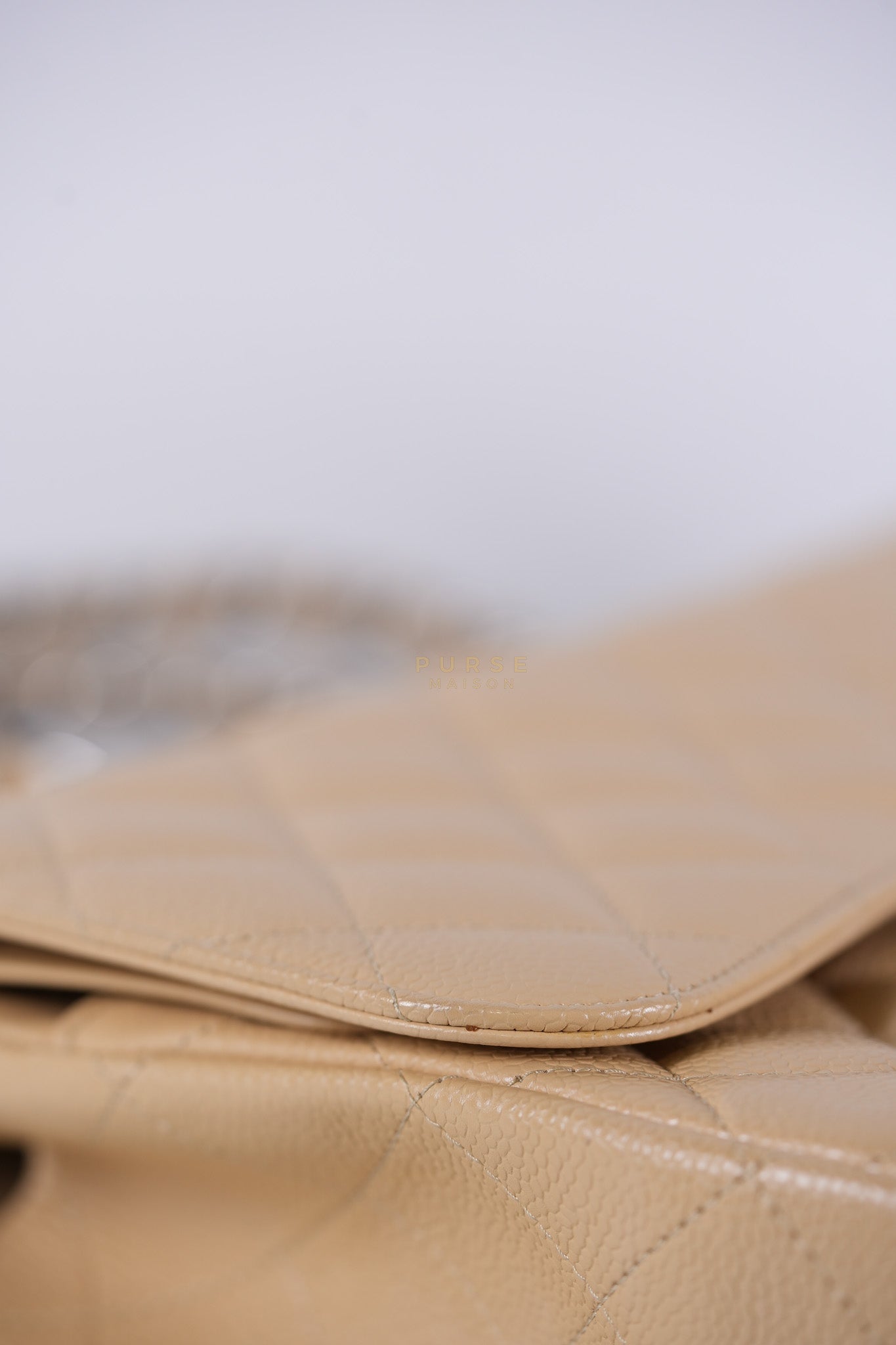 Classic Double Flap Jumbo Beige Clair Caviar Leather Silver Hardware (Series 17) | Purse Maison Luxury Bags Shop