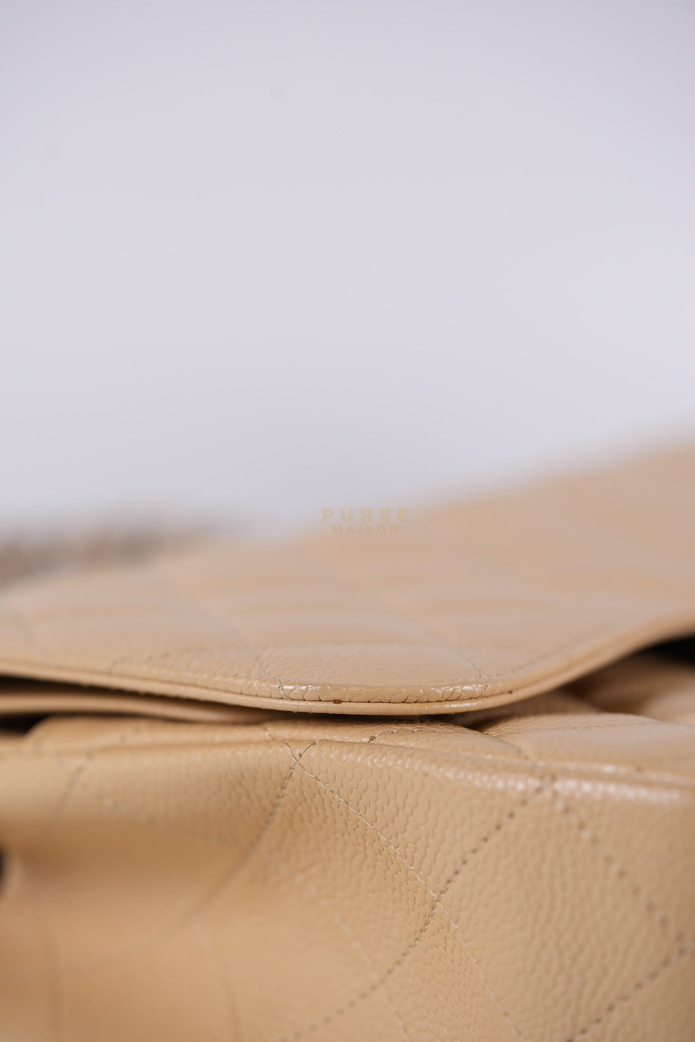 Classic Double Flap Jumbo Beige Clair Caviar Leather Silver Hardware (Series 17) | Purse Maison Luxury Bags Shop