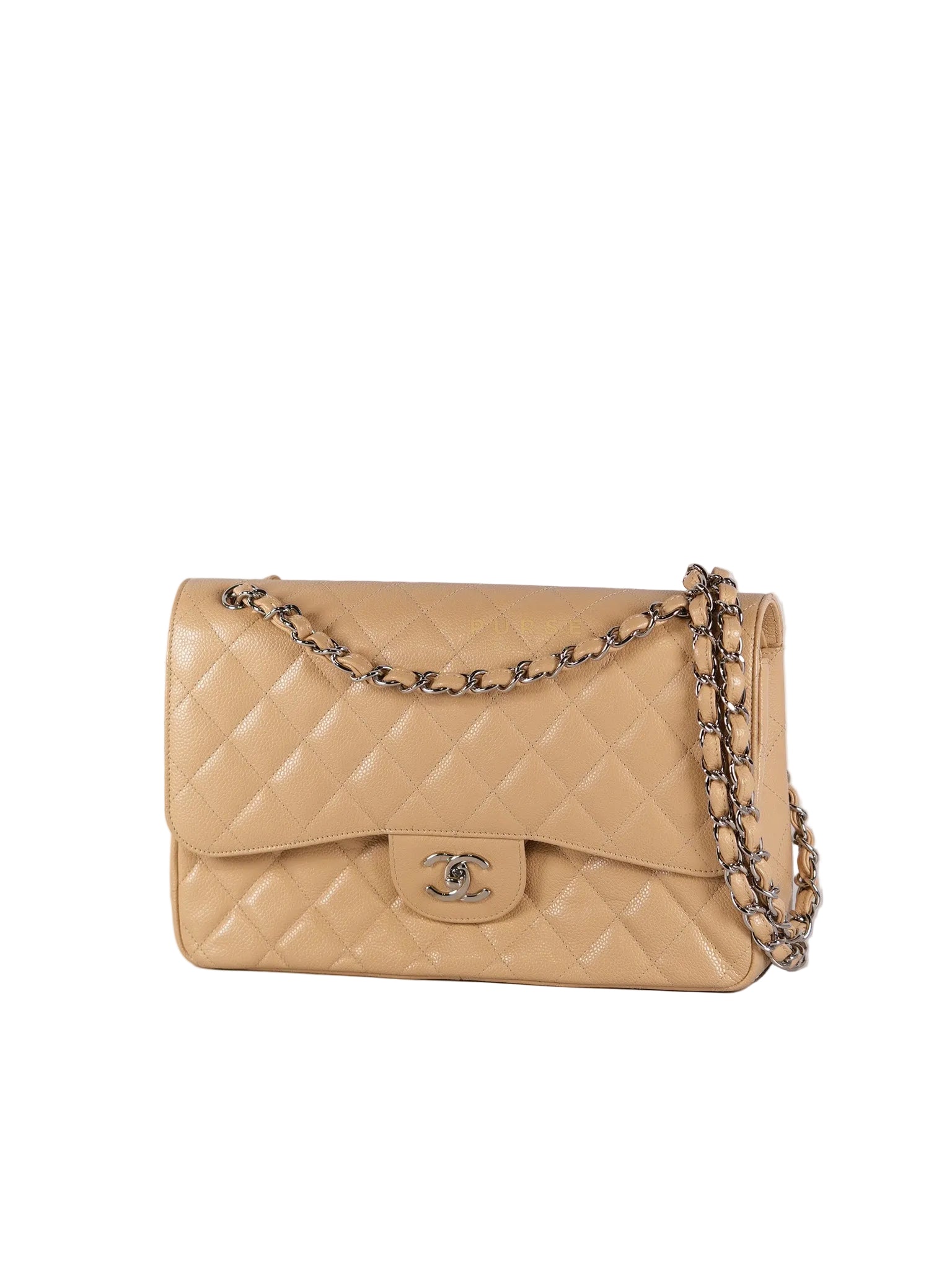 Classic Double Flap Jumbo Beige Clair Caviar Leather Silver Hardware (Series 17) | Purse Maison Luxury Bags Shop