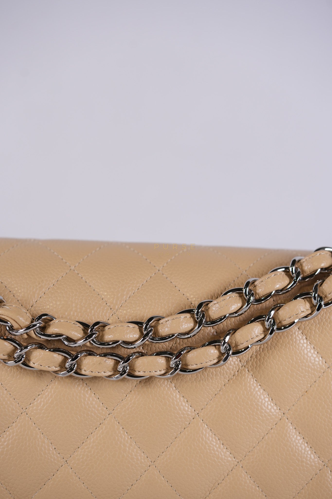 Classic Double Flap Jumbo Beige Clair Caviar Leather Silver Hardware (Series 17) | Purse Maison Luxury Bags Shop