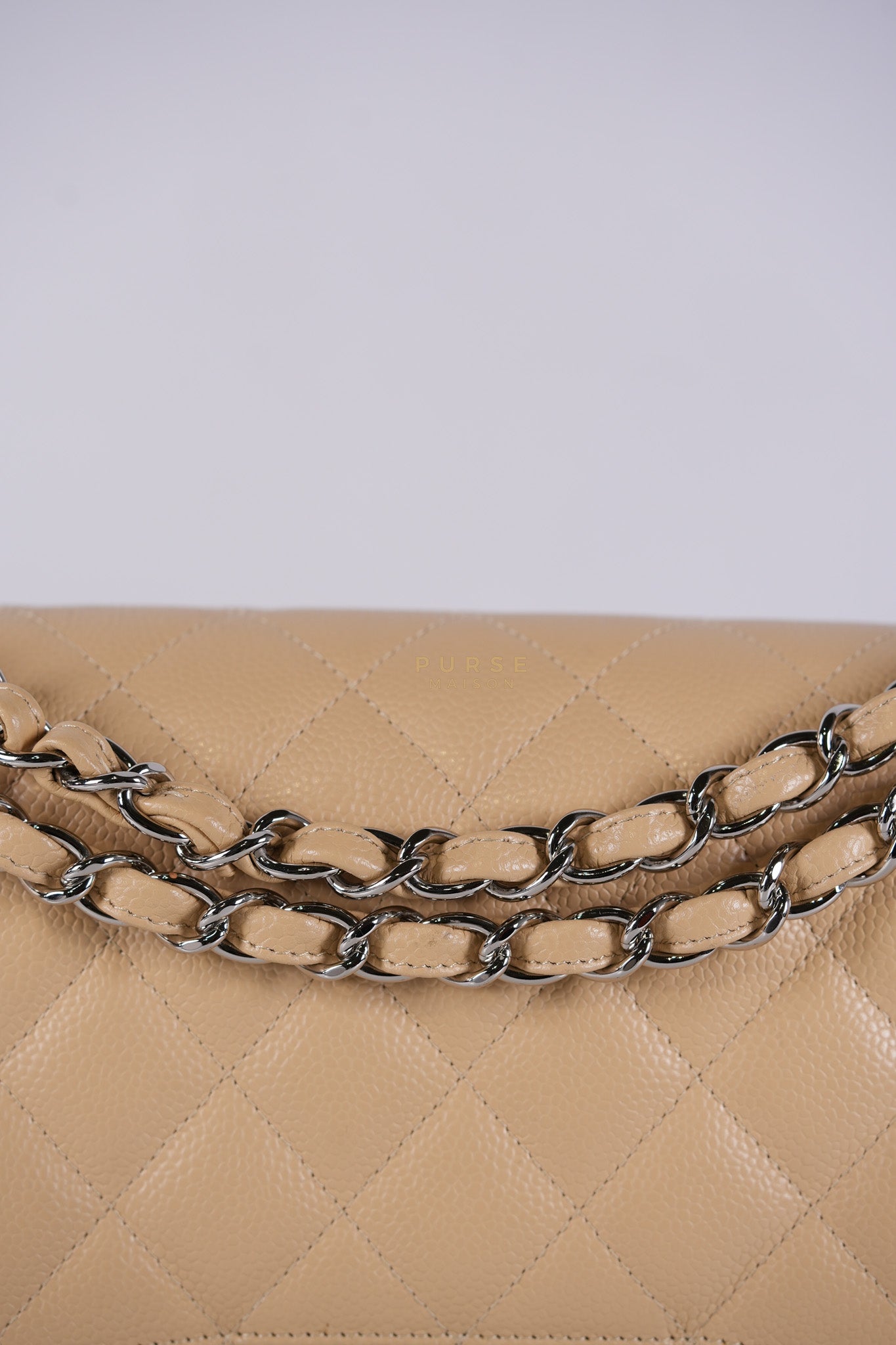 Classic Double Flap Jumbo Beige Clair Caviar Leather Silver Hardware (Series 17) | Purse Maison Luxury Bags Shop