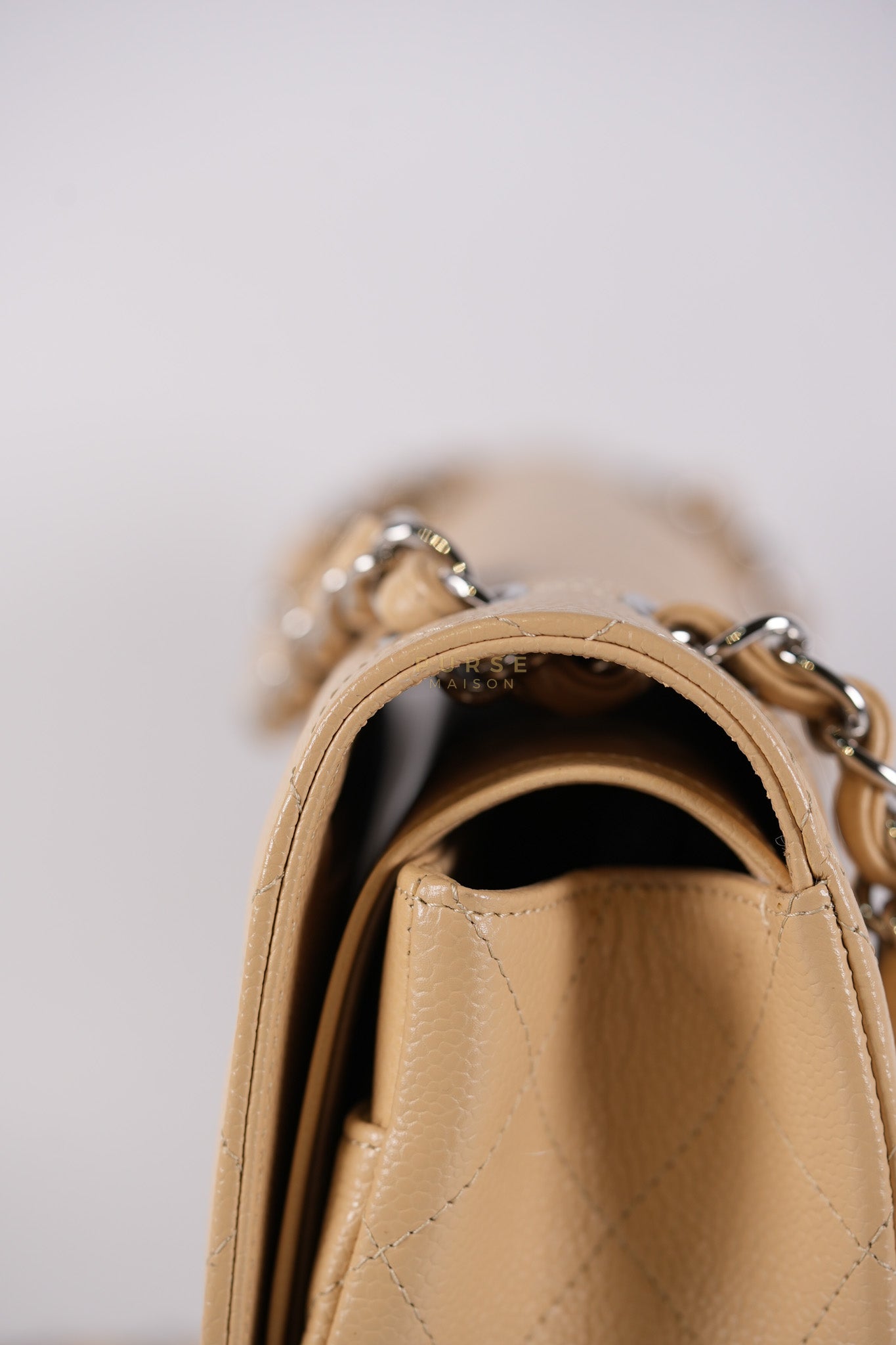 Classic Double Flap Jumbo Beige Clair Caviar Leather Silver Hardware (Series 17) | Purse Maison Luxury Bags Shop