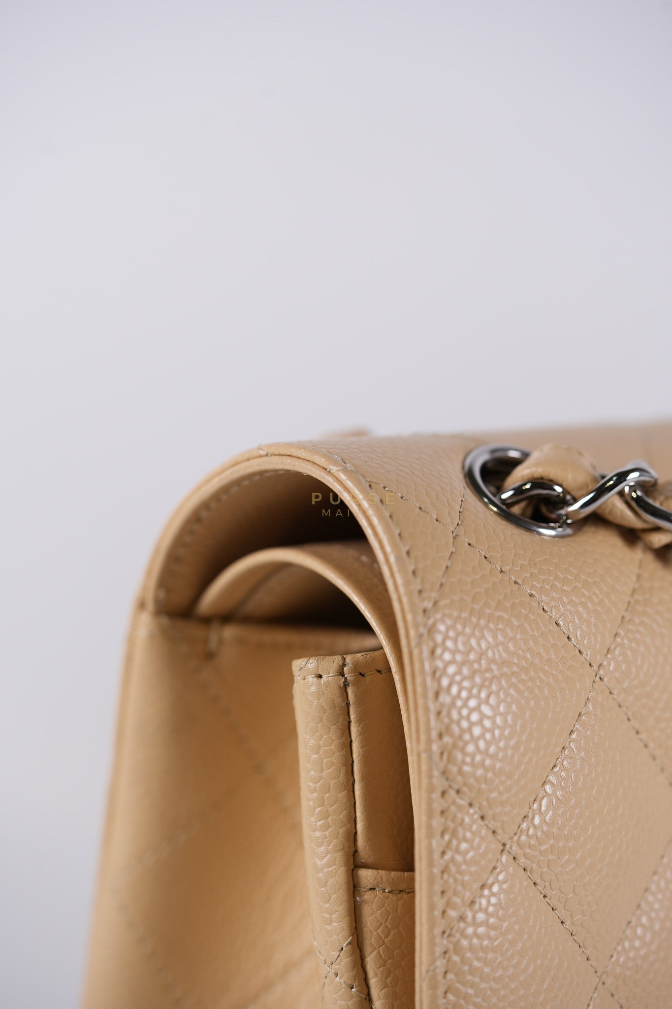 Classic Double Flap Jumbo Beige Clair Caviar Leather Silver Hardware (Series 17) | Purse Maison Luxury Bags Shop