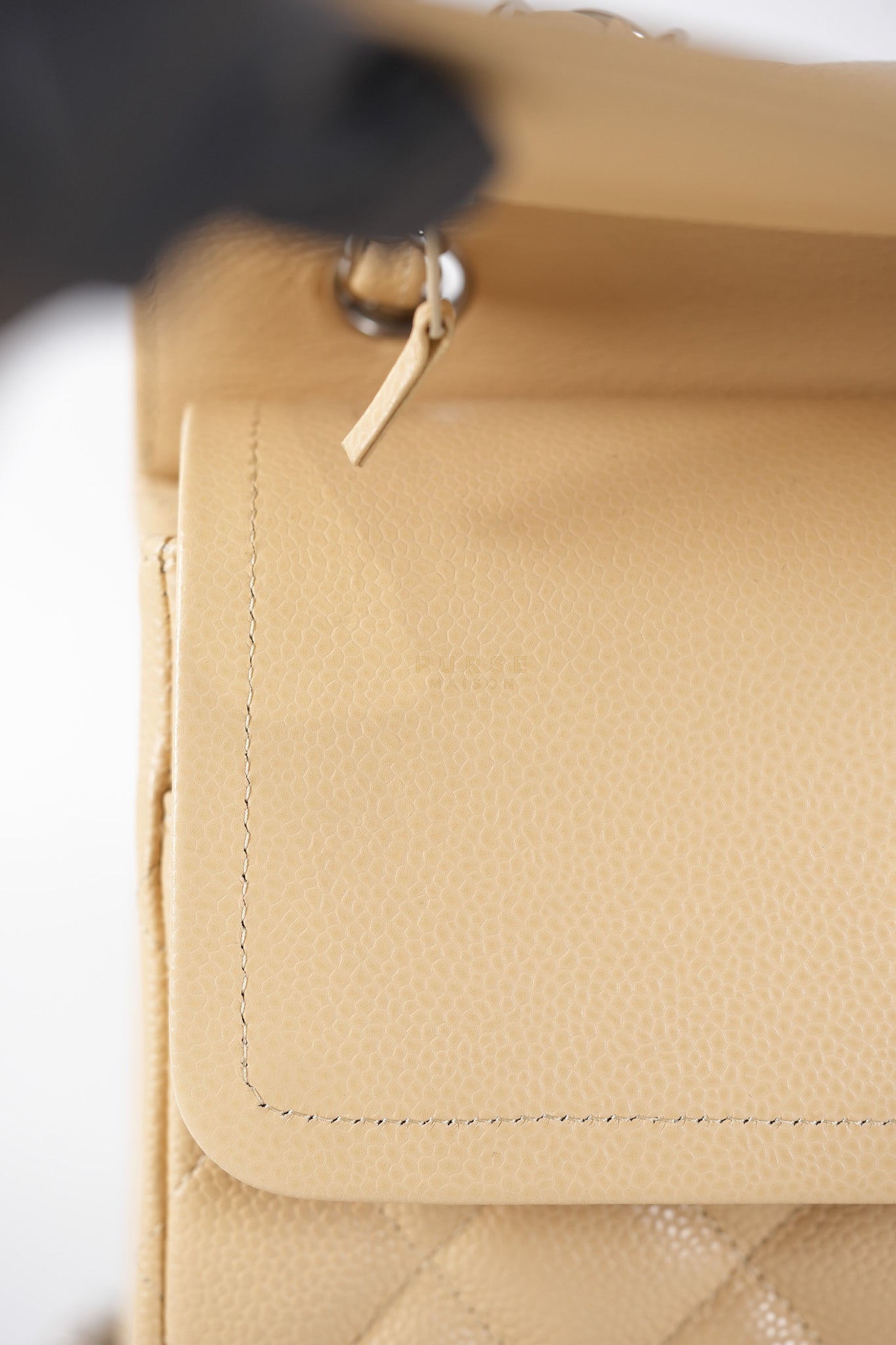 Classic Double Flap Jumbo Beige Clair Caviar Leather Silver Hardware (Series 17) | Purse Maison Luxury Bags Shop