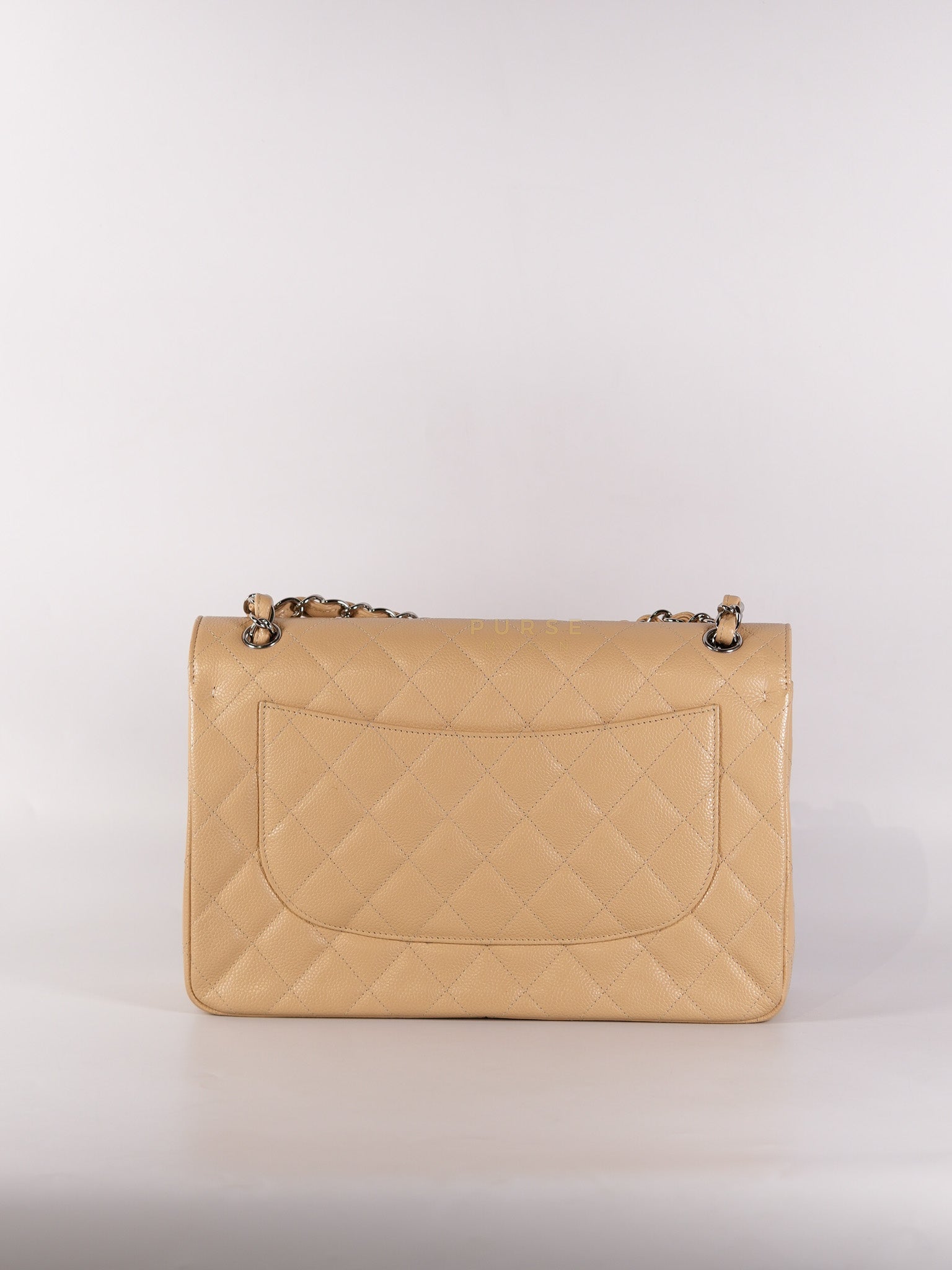 Classic Double Flap Jumbo Beige Clair Caviar Leather Silver Hardware (Series 17) | Purse Maison Luxury Bags Shop