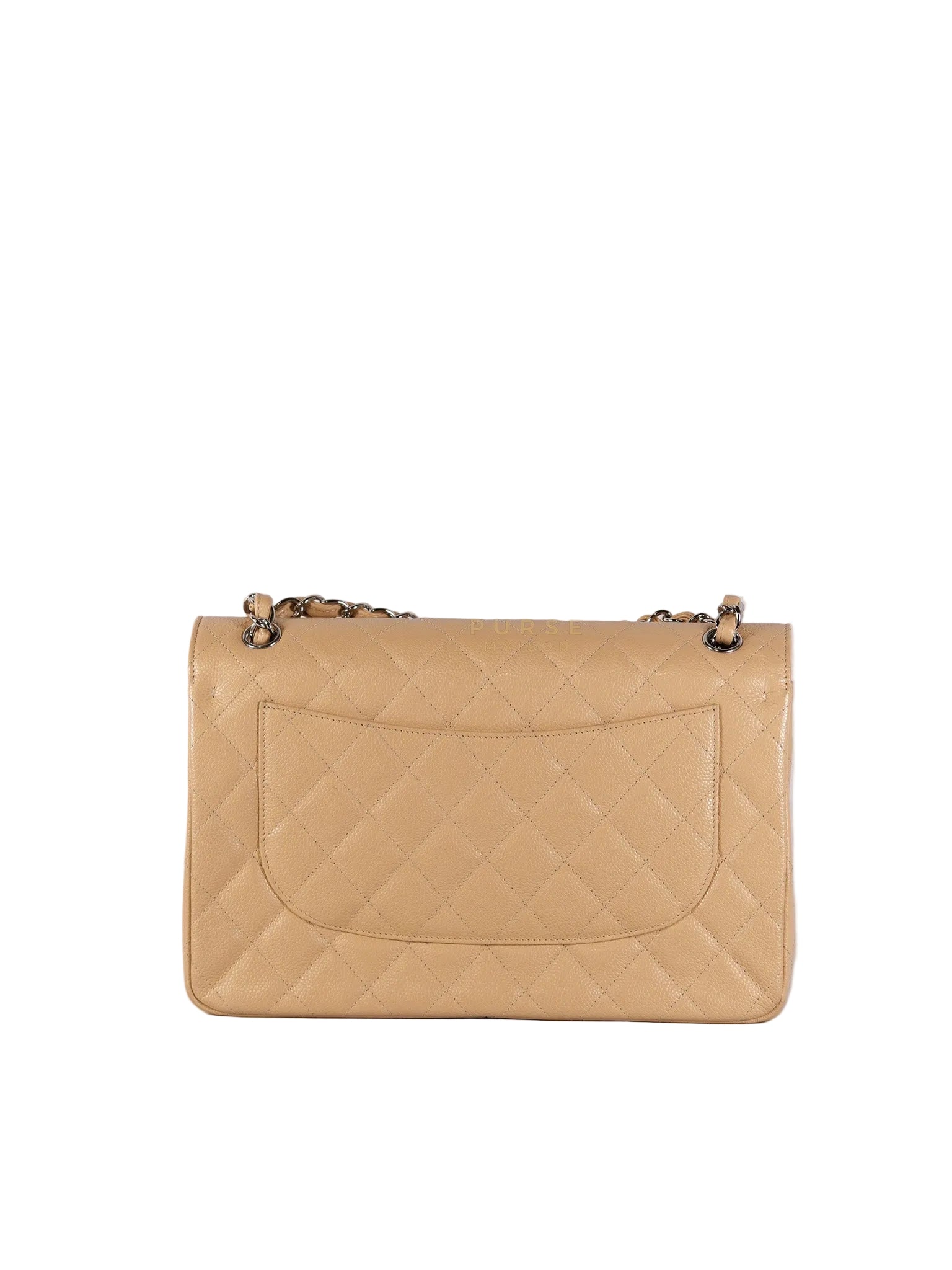 Classic Double Flap Jumbo Beige Clair Caviar Leather Silver Hardware (Series 17) | Purse Maison Luxury Bags Shop