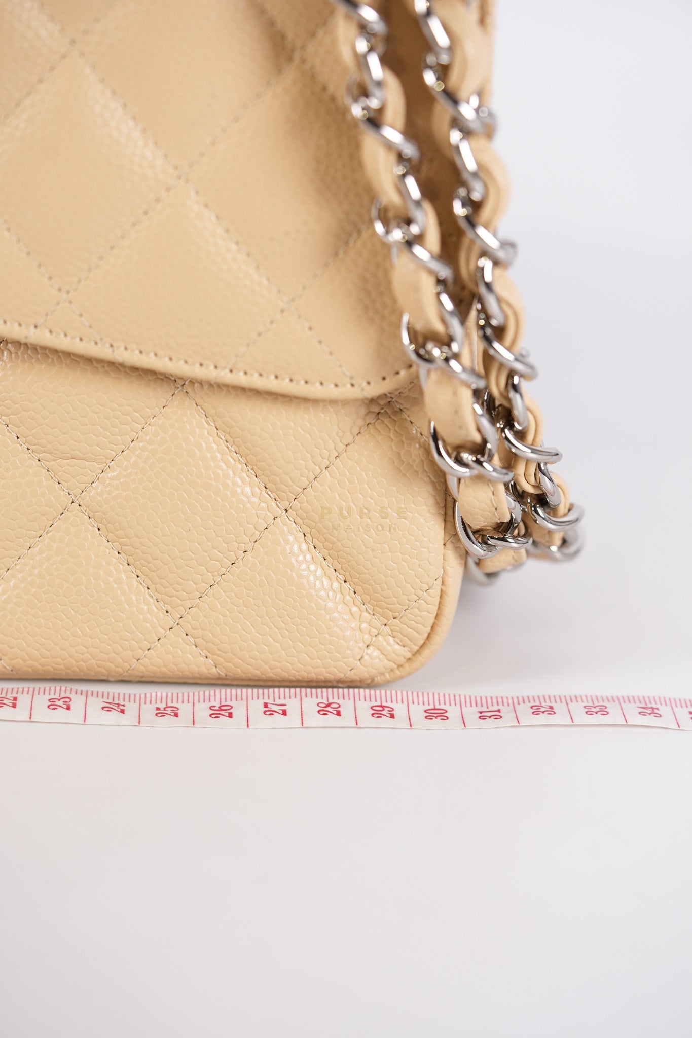 Classic Double Flap Jumbo Beige Clair Caviar Leather Silver Hardware (Series 17) | Purse Maison Luxury Bags Shop