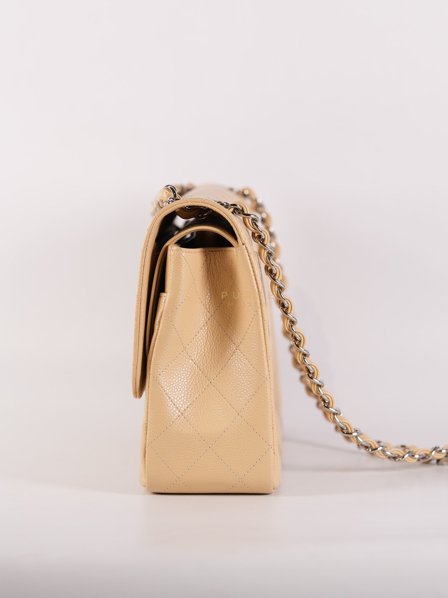 Classic Double Flap Jumbo Beige Clair Caviar Leather Silver Hardware (Series 17) | Purse Maison Luxury Bags Shop