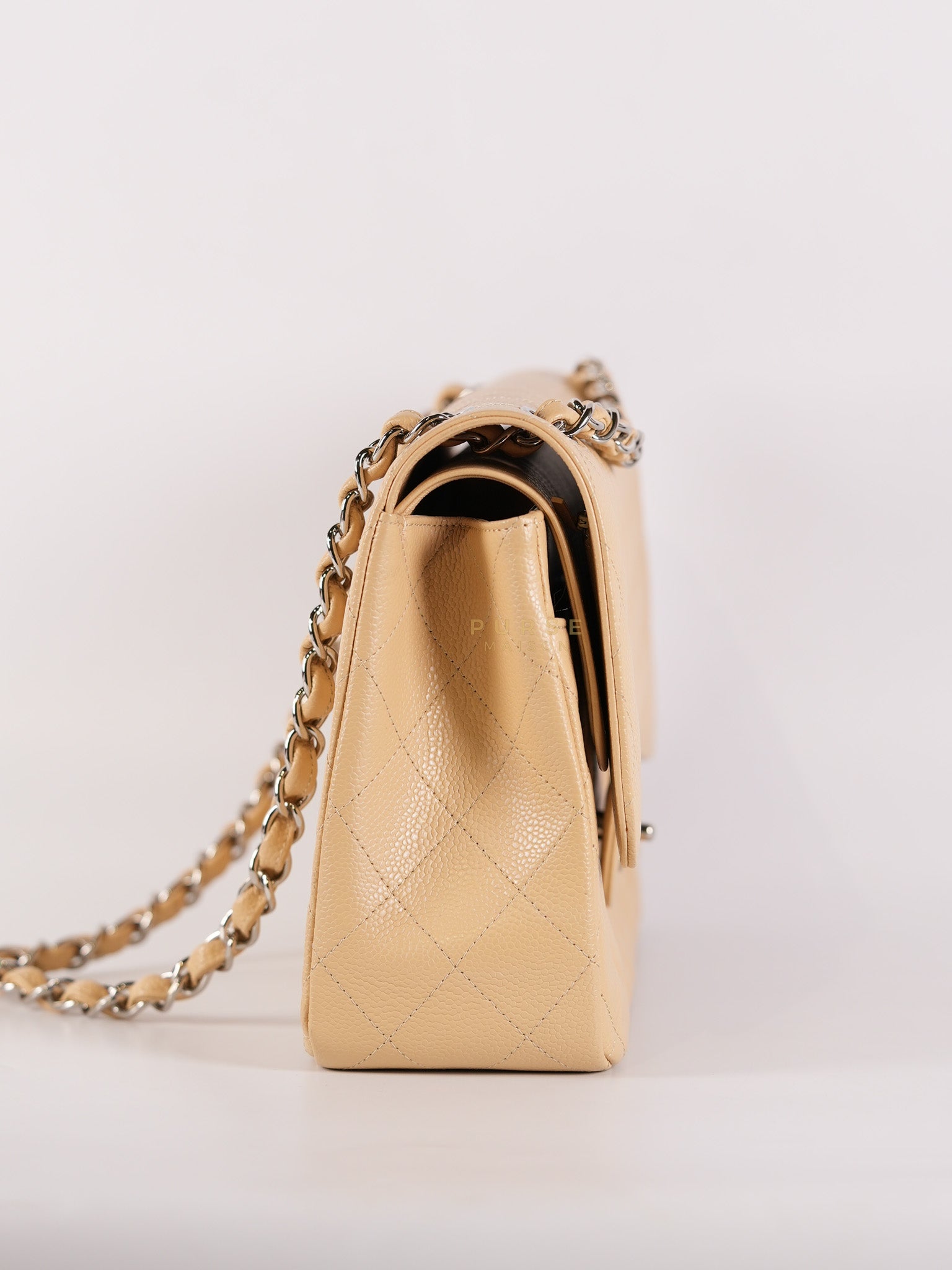 Classic Double Flap Jumbo Beige Clair Caviar Leather Silver Hardware (Series 17) | Purse Maison Luxury Bags Shop