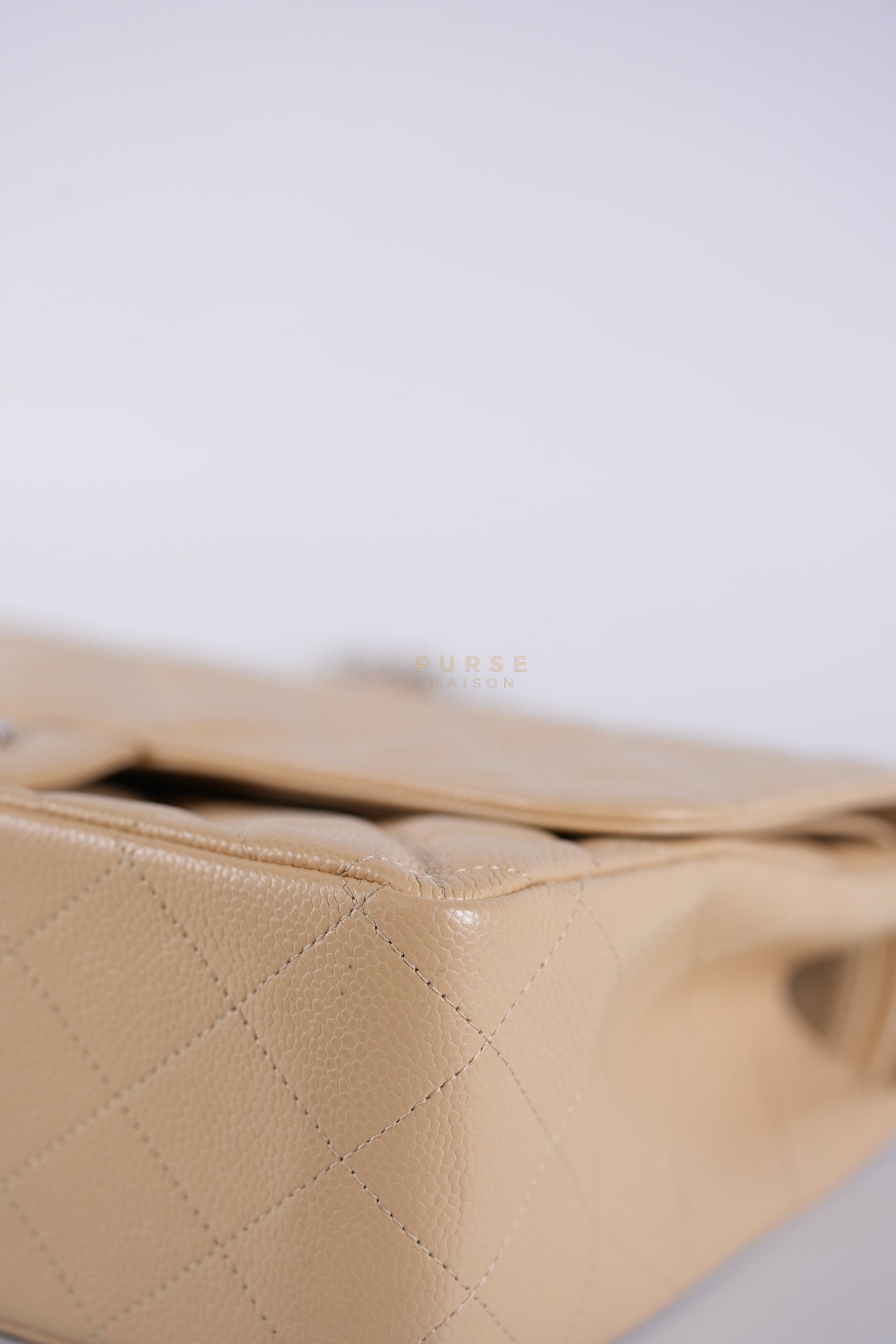 Classic Double Flap Jumbo Beige Clair Caviar Leather Silver Hardware (Series 17) | Purse Maison Luxury Bags Shop