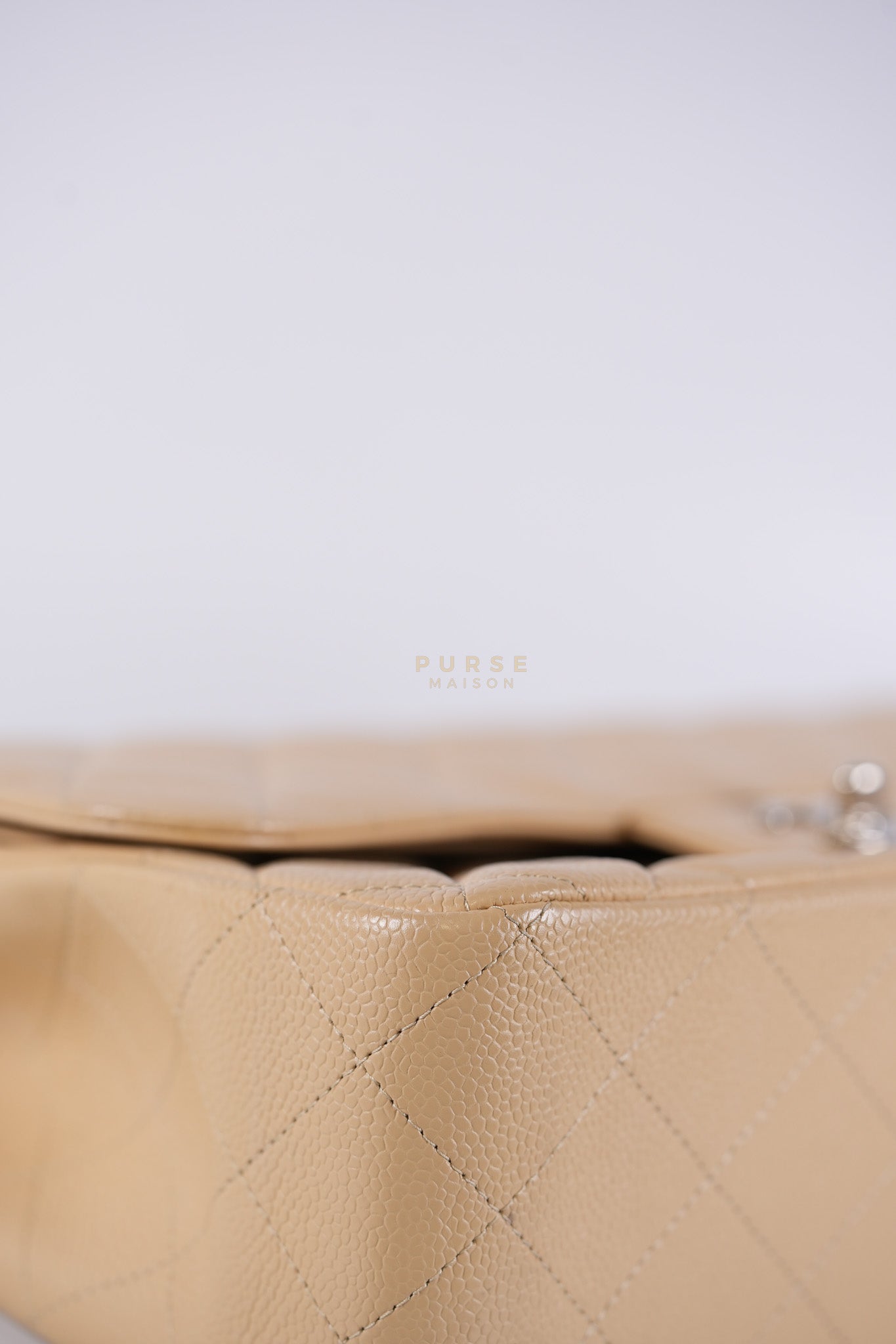 Classic Double Flap Jumbo Beige Clair Caviar Leather Silver Hardware (Series 17) | Purse Maison Luxury Bags Shop