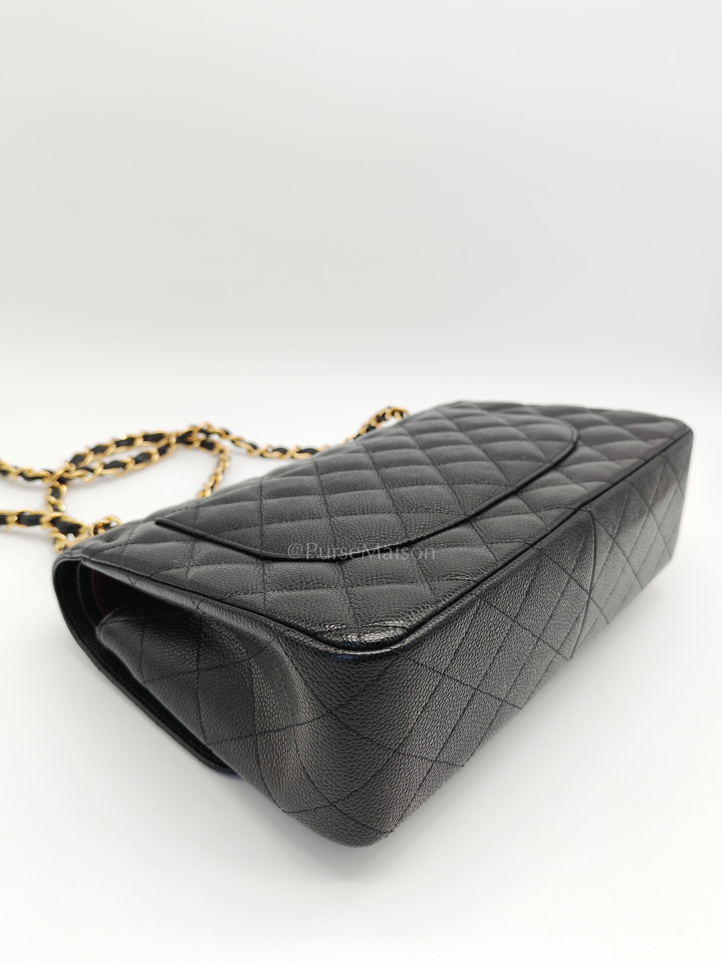 Classic Double Flap Jumbo Black Caviar Leather in Gold Hardware (Series 24) | Purse Maison Luxury Bags Shop